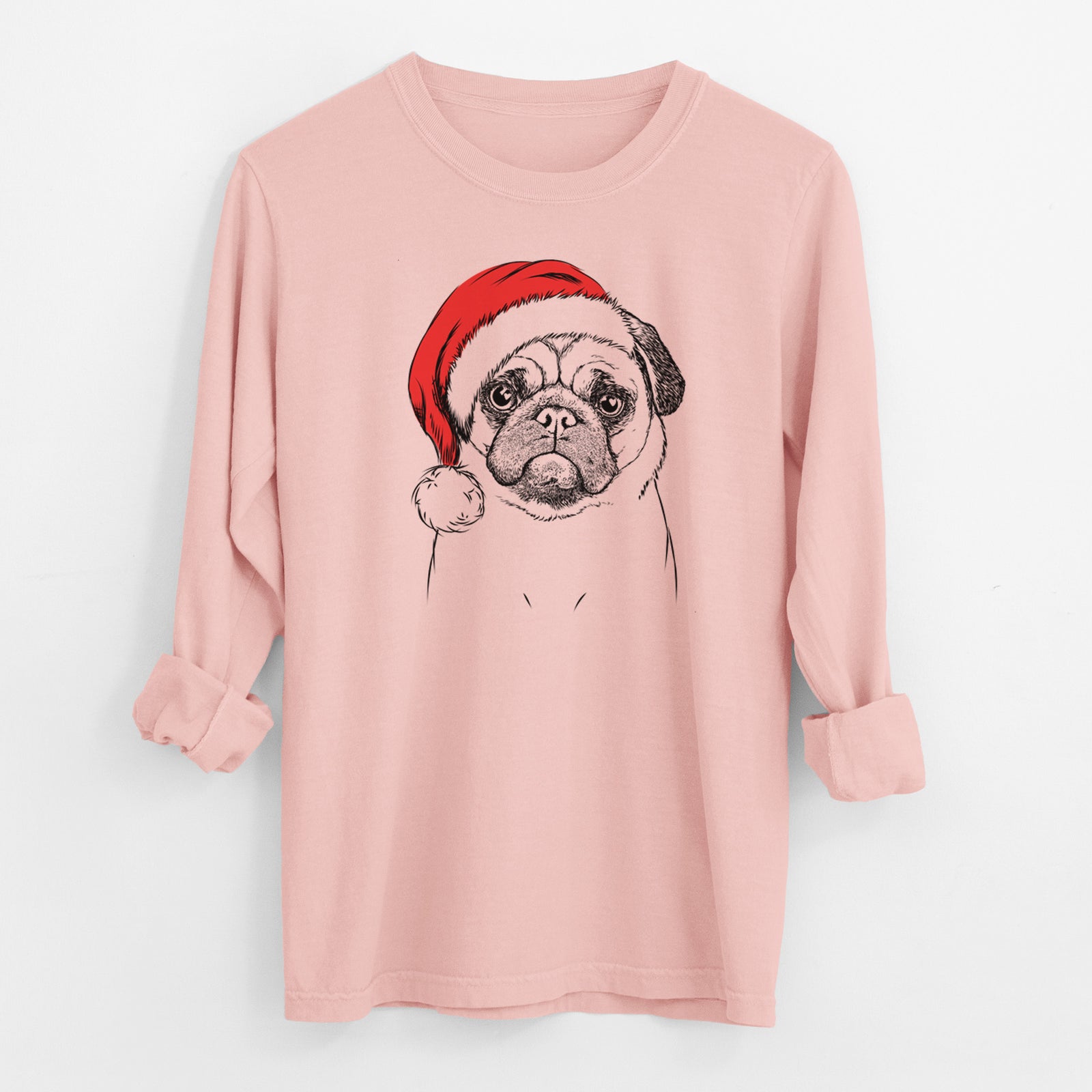 Santa Ruby the Pug - Men's Heavyweight 100% Cotton Long Sleeve