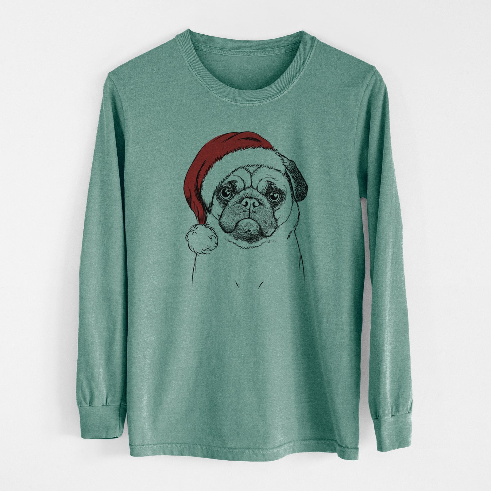 Santa Ruby the Pug - Men's Heavyweight 100% Cotton Long Sleeve