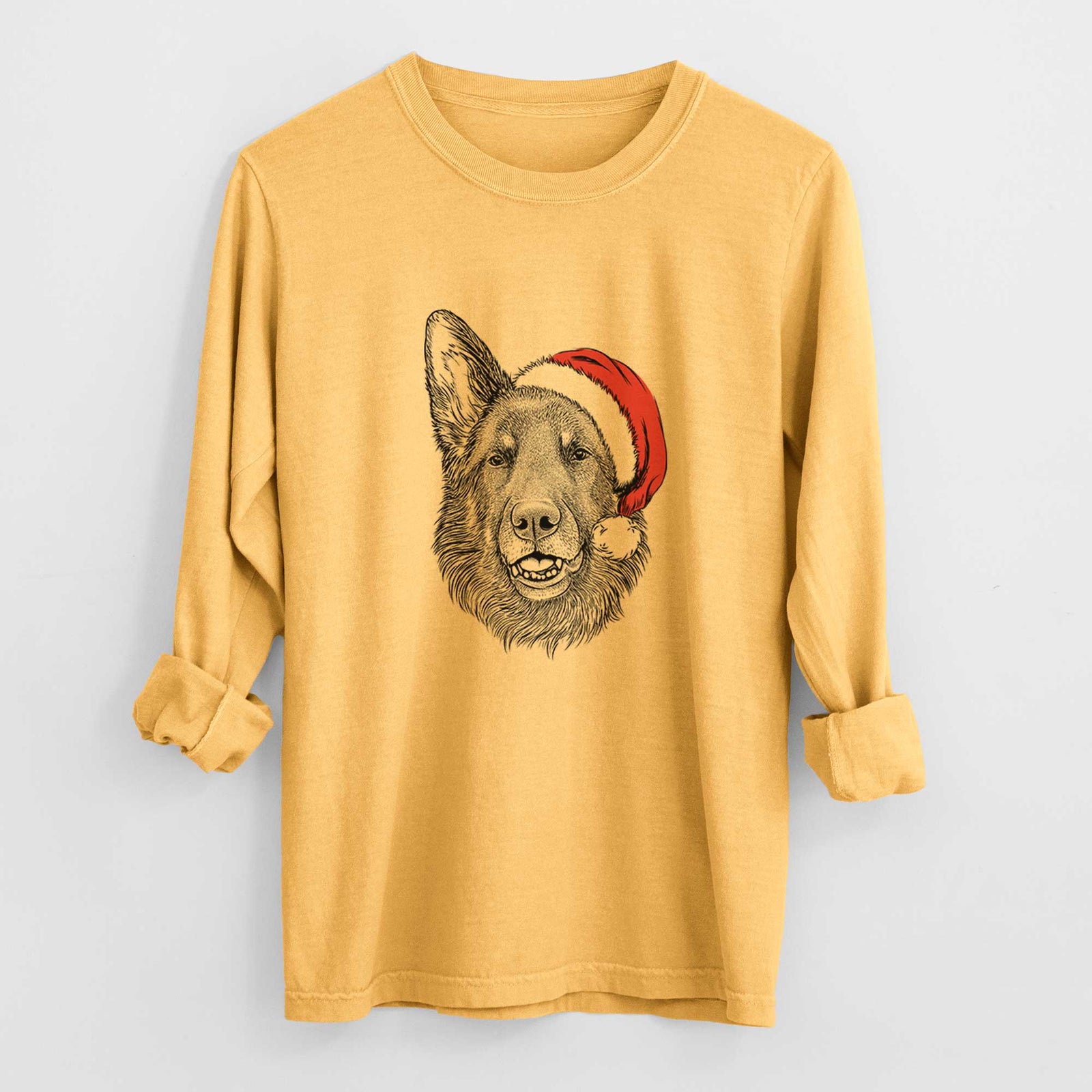 Santa Sammie the German Shepherd - Men's Heavyweight 100% Cotton Long Sleeve