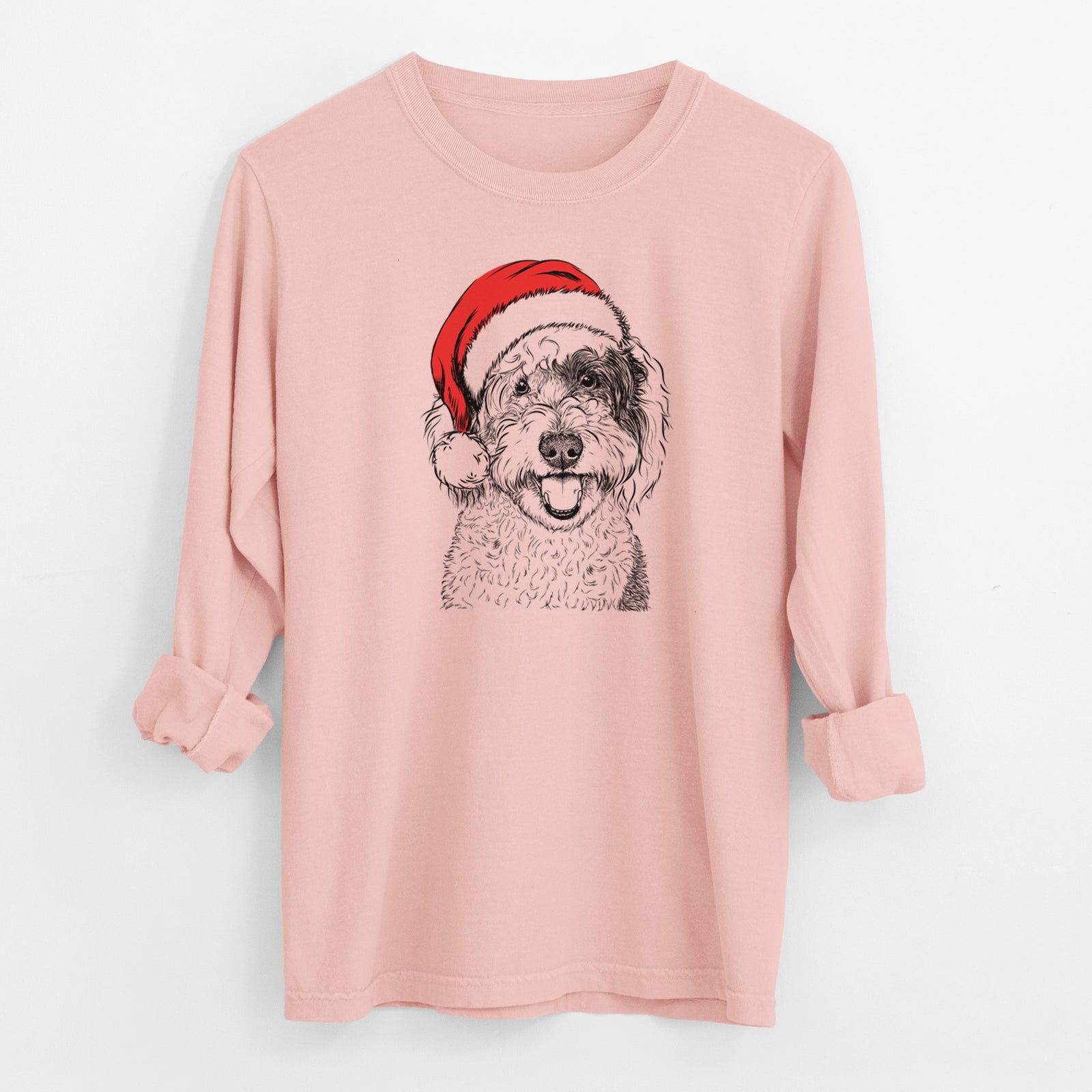 Santa Sherlock the Sheepadoodle - Men's Heavyweight 100% Cotton Long Sleeve