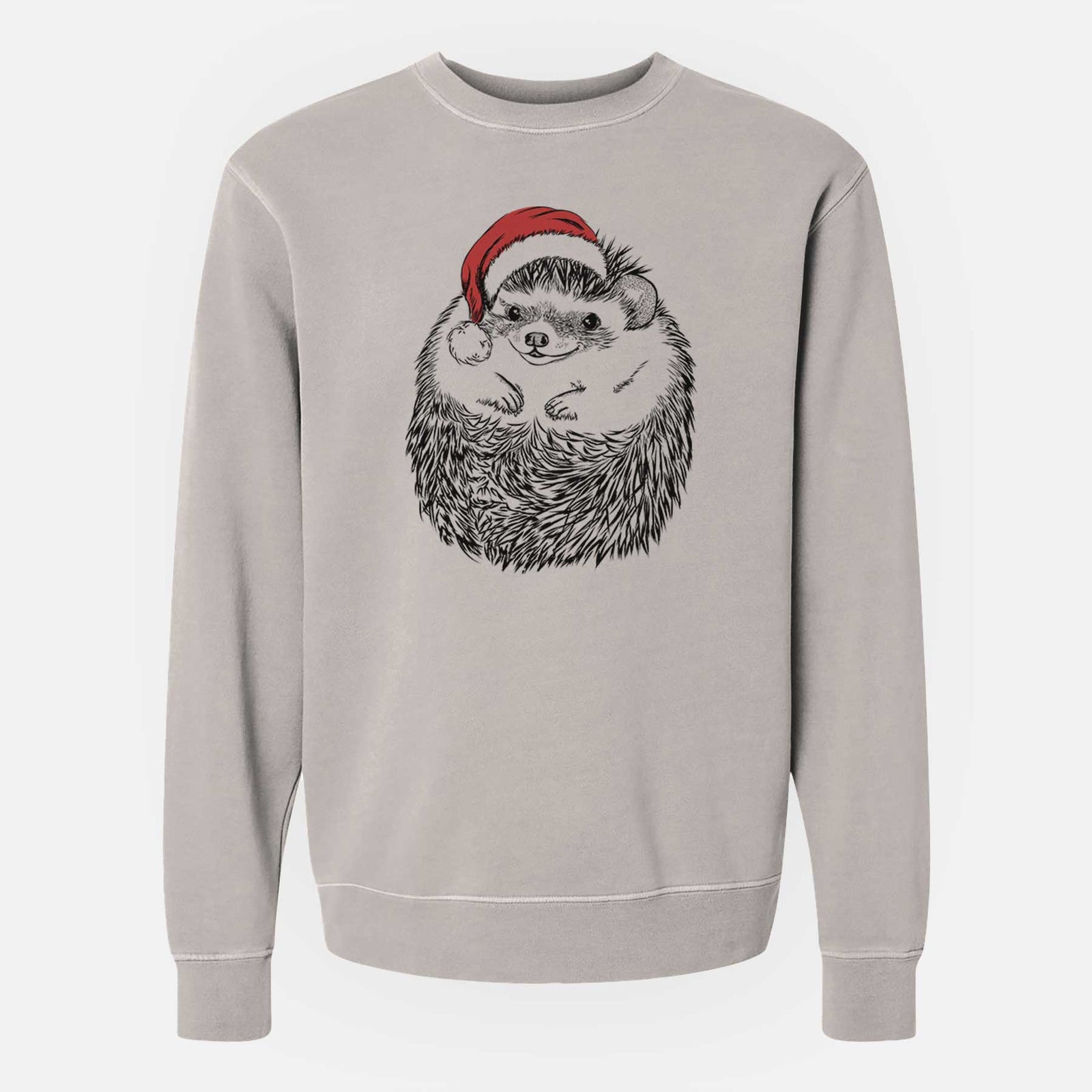 Hand-drawn sketch of Sid the Hedgehog wearing a Santa hat on a Cement Unisex pigment dyed crew sweatshirt