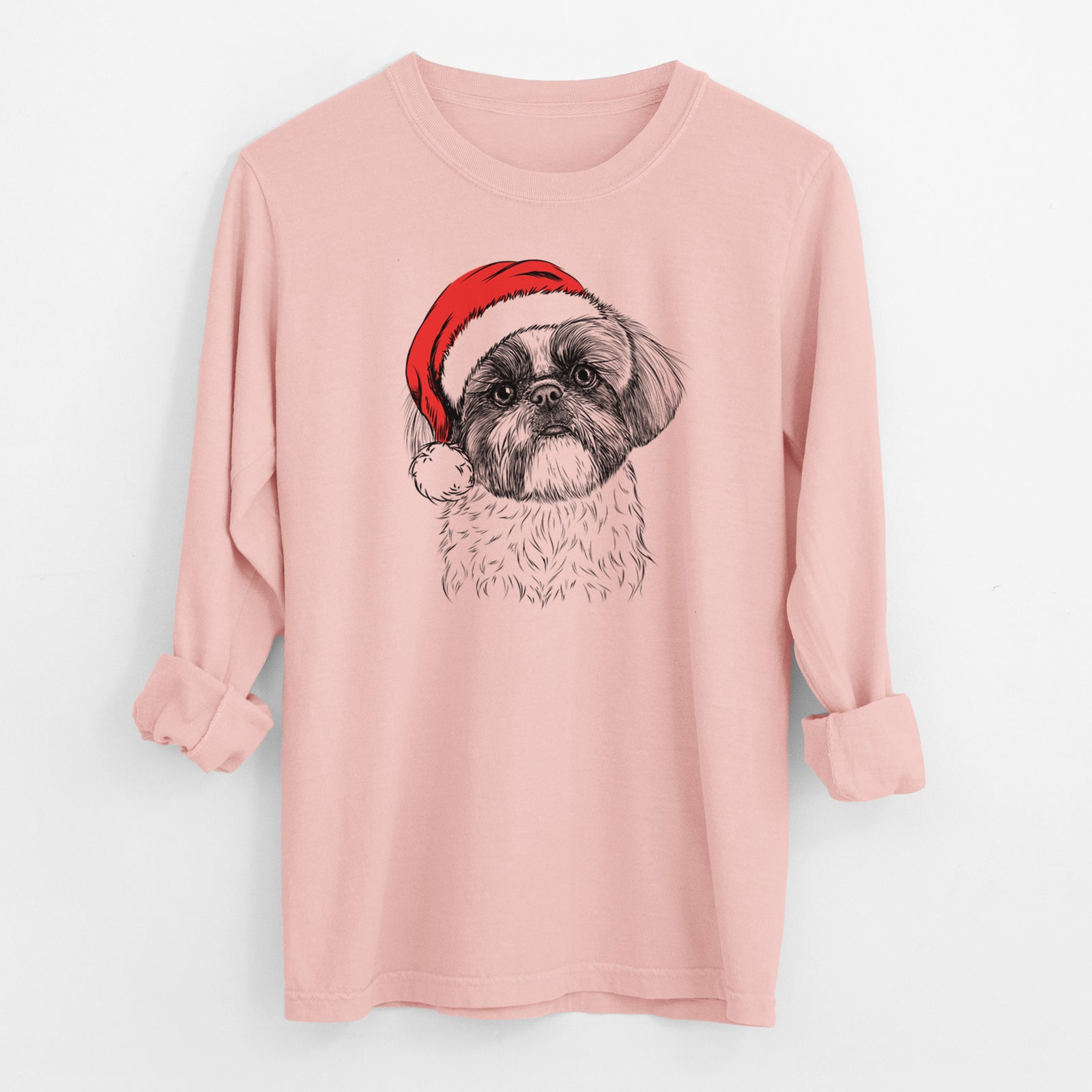 Santa Simon the Shih Tzu - Men's Heavyweight 100% Cotton Long Sleeve