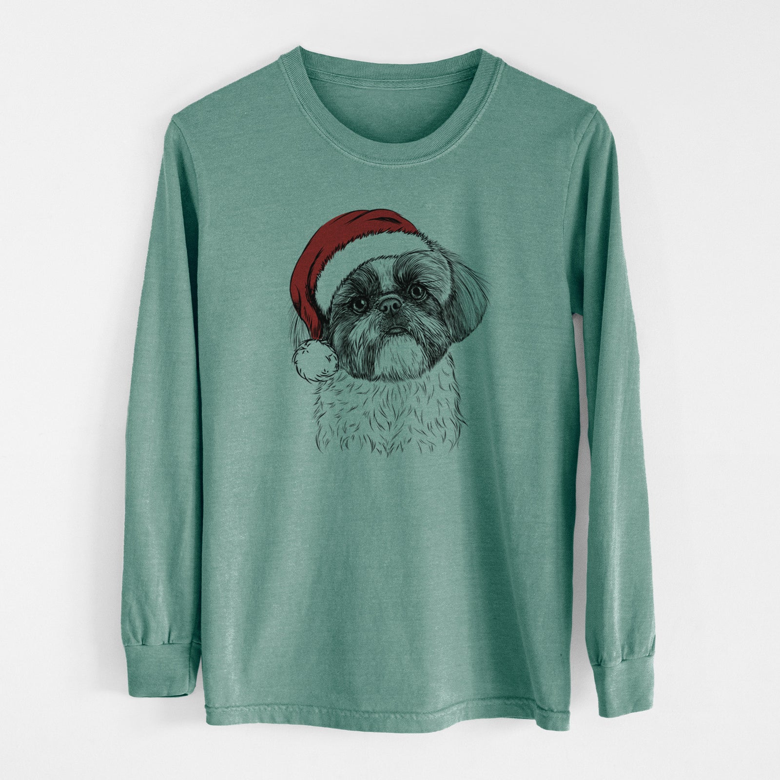 Santa Simon the Shih Tzu - Men's Heavyweight 100% Cotton Long Sleeve