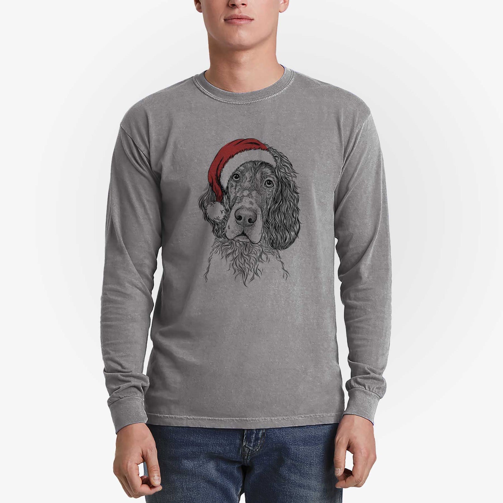 Santa Sir Rexford the Blue Belton English Setter - Men's Heavyweight 100% Cotton Long Sleeve