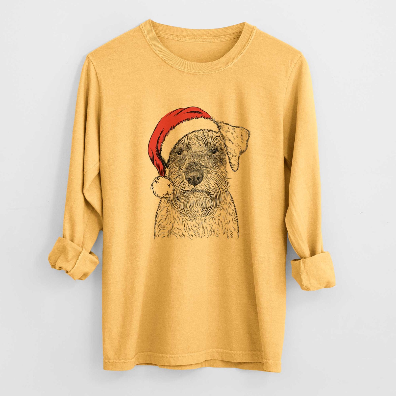 Santa Smokey the Miniature Schnauzer - Men's Heavyweight 100% Cotton Long Sleeve