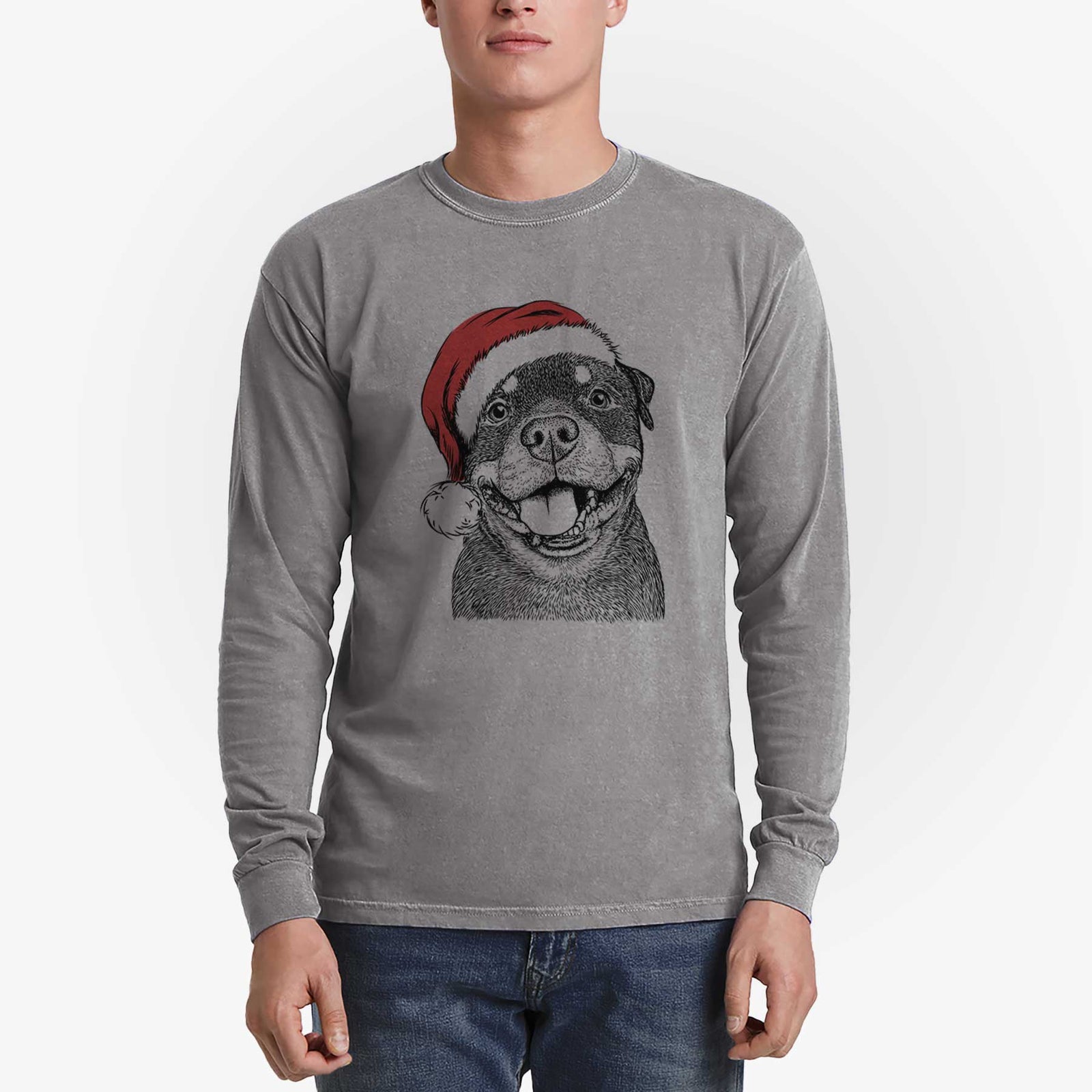 Santa Talos the Rottweiler - Men's Heavyweight 100% Cotton Long Sleeve