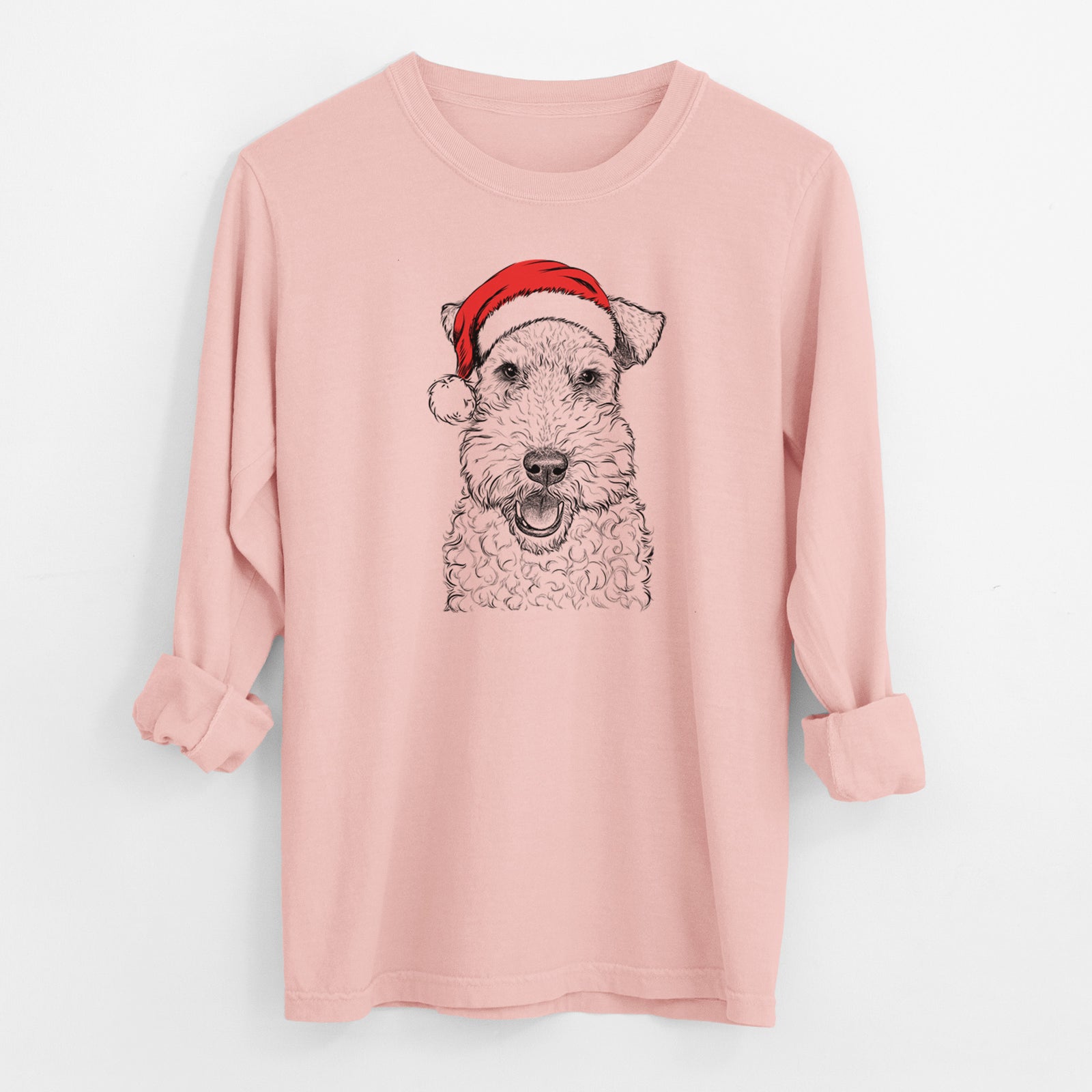 Santa Ted the Wire Fox Terrier - Men's Heavyweight 100% Cotton Long Sleeve