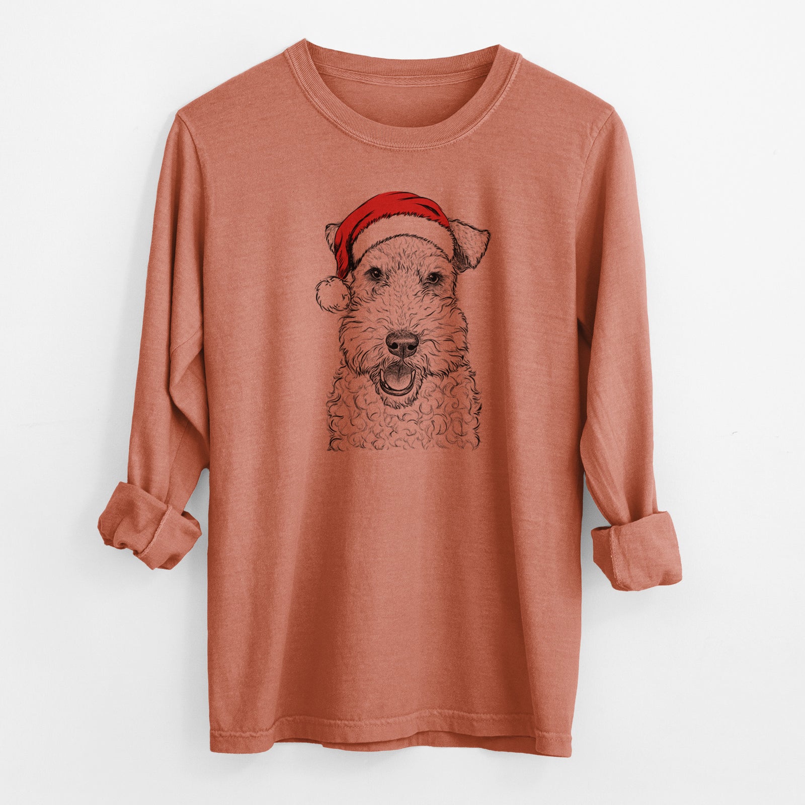 Santa Ted the Wire Fox Terrier - Men's Heavyweight 100% Cotton Long Sleeve