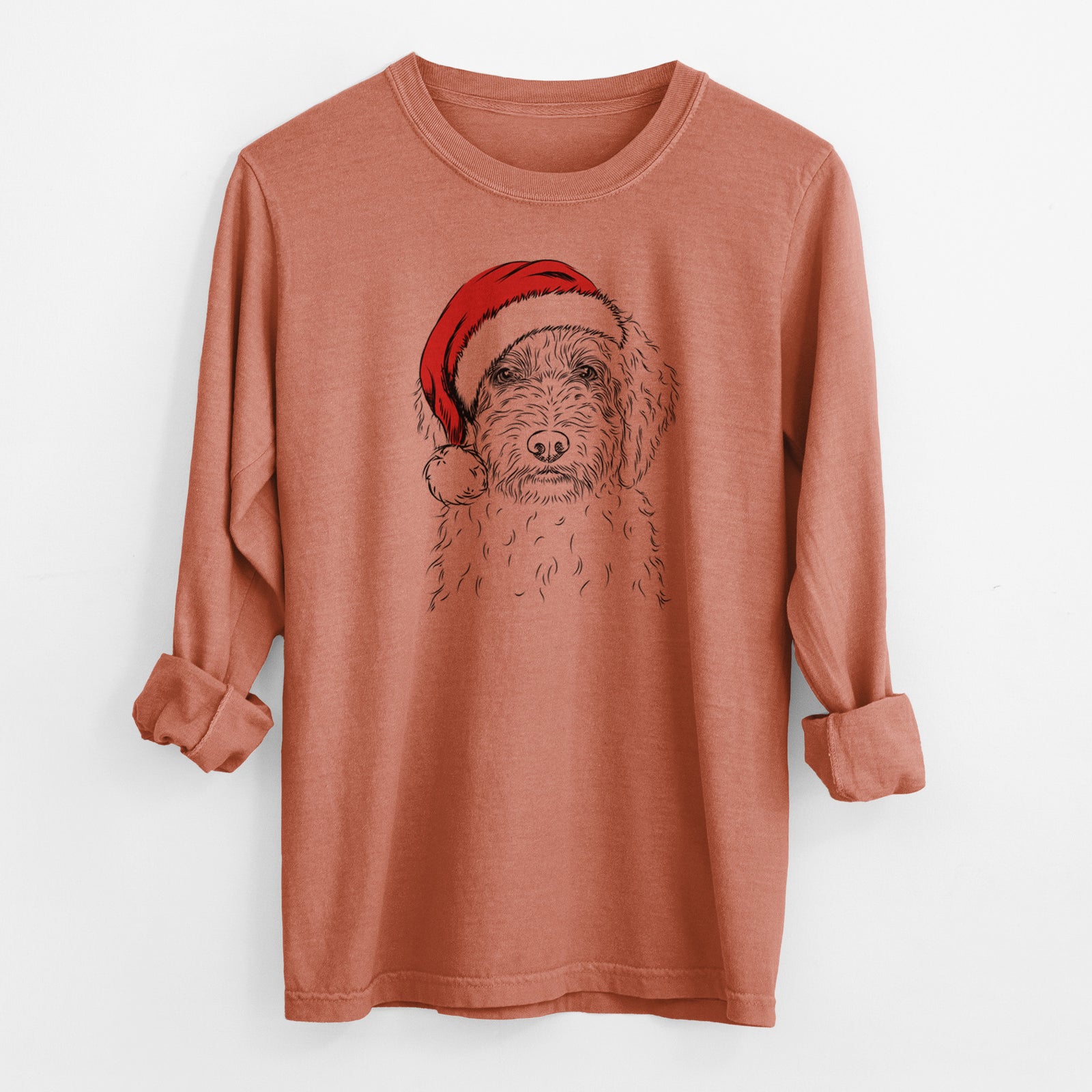 Santa Teddy the Labradoodle - Men's Heavyweight 100% Cotton Long Sleeve