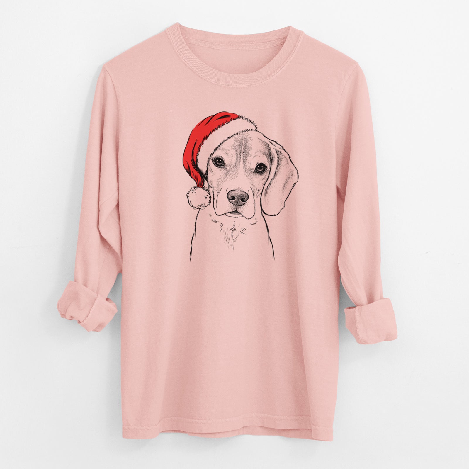 Santa Thea the Beagle - Men's Heavyweight 100% Cotton Long Sleeve
