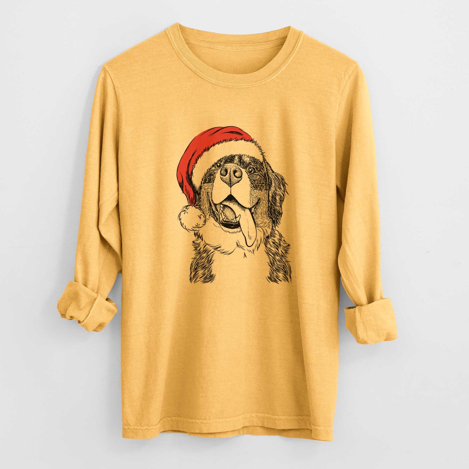 Santa Theo the Bernese Mountain Dog - Men's Heavyweight 100% Cotton Long Sleeve