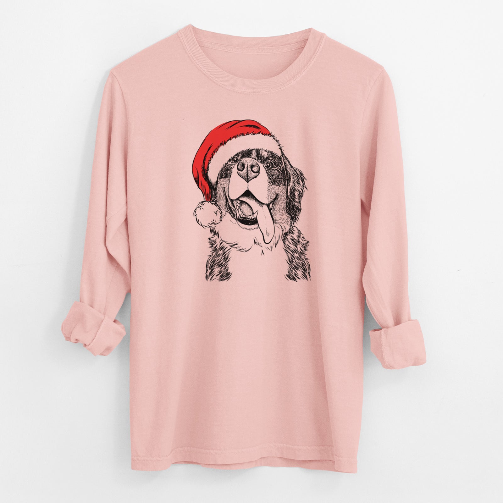 Santa Theo the Bernese Mountain Dog - Men's Heavyweight 100% Cotton Long Sleeve