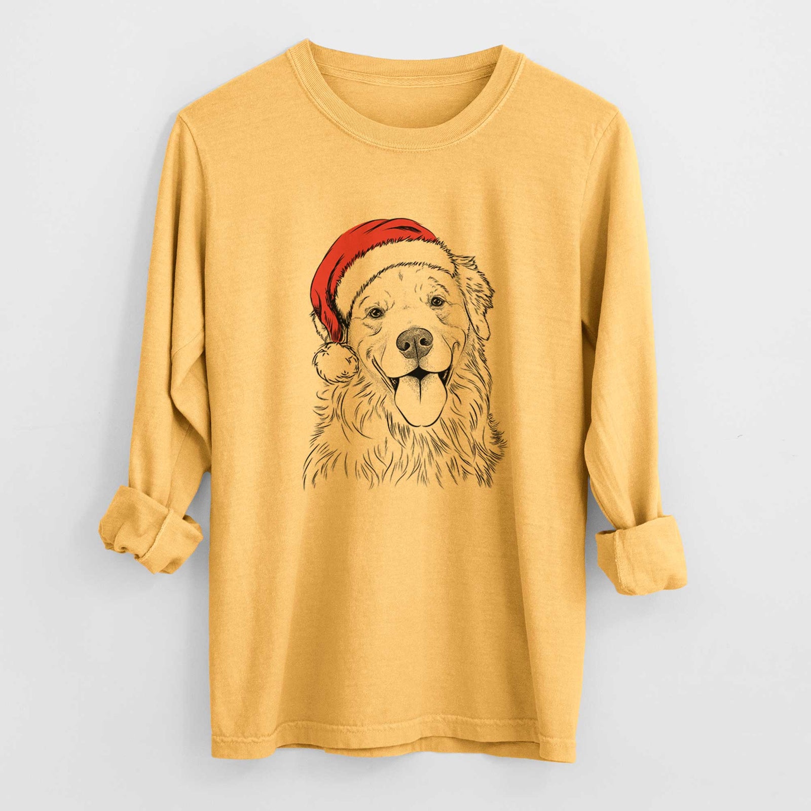 Santa Ticket the Golden Retriever - Men's Heavyweight 100% Cotton Long Sleeve