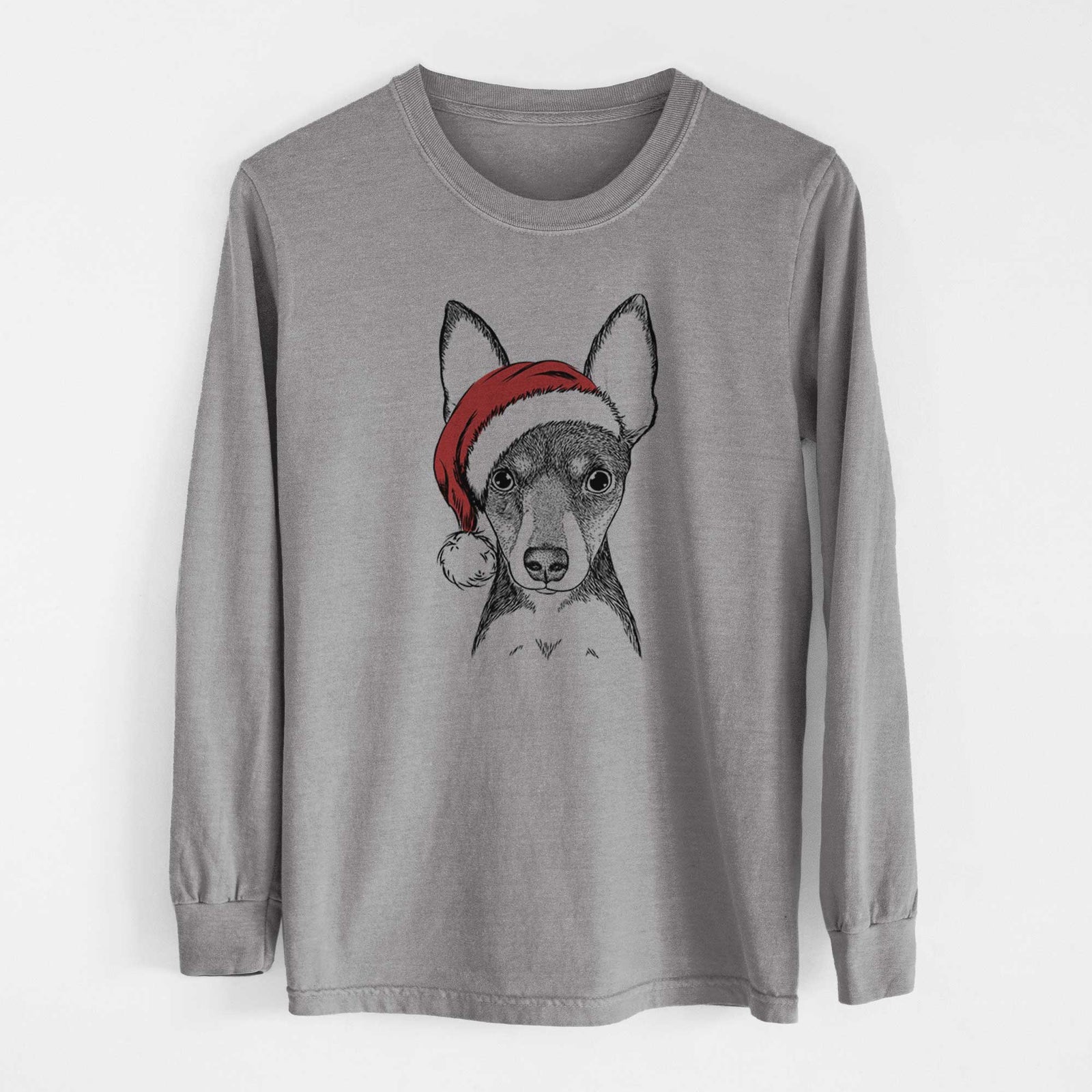 Santa Tiny the Toy Fox Terrier - Men's Heavyweight 100% Cotton Long Sleeve