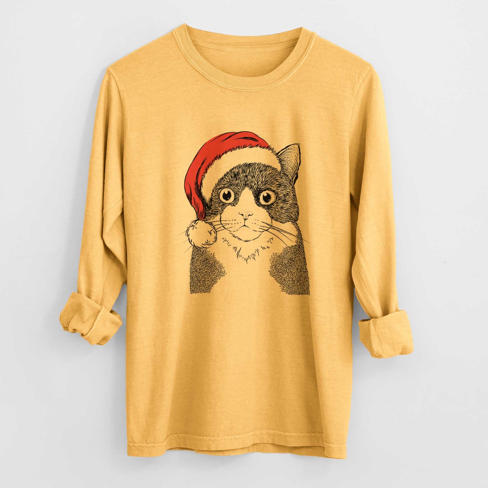 Santa Tux the Tuxedo Cat - Men's Heavyweight 100% Cotton Long Sleeve