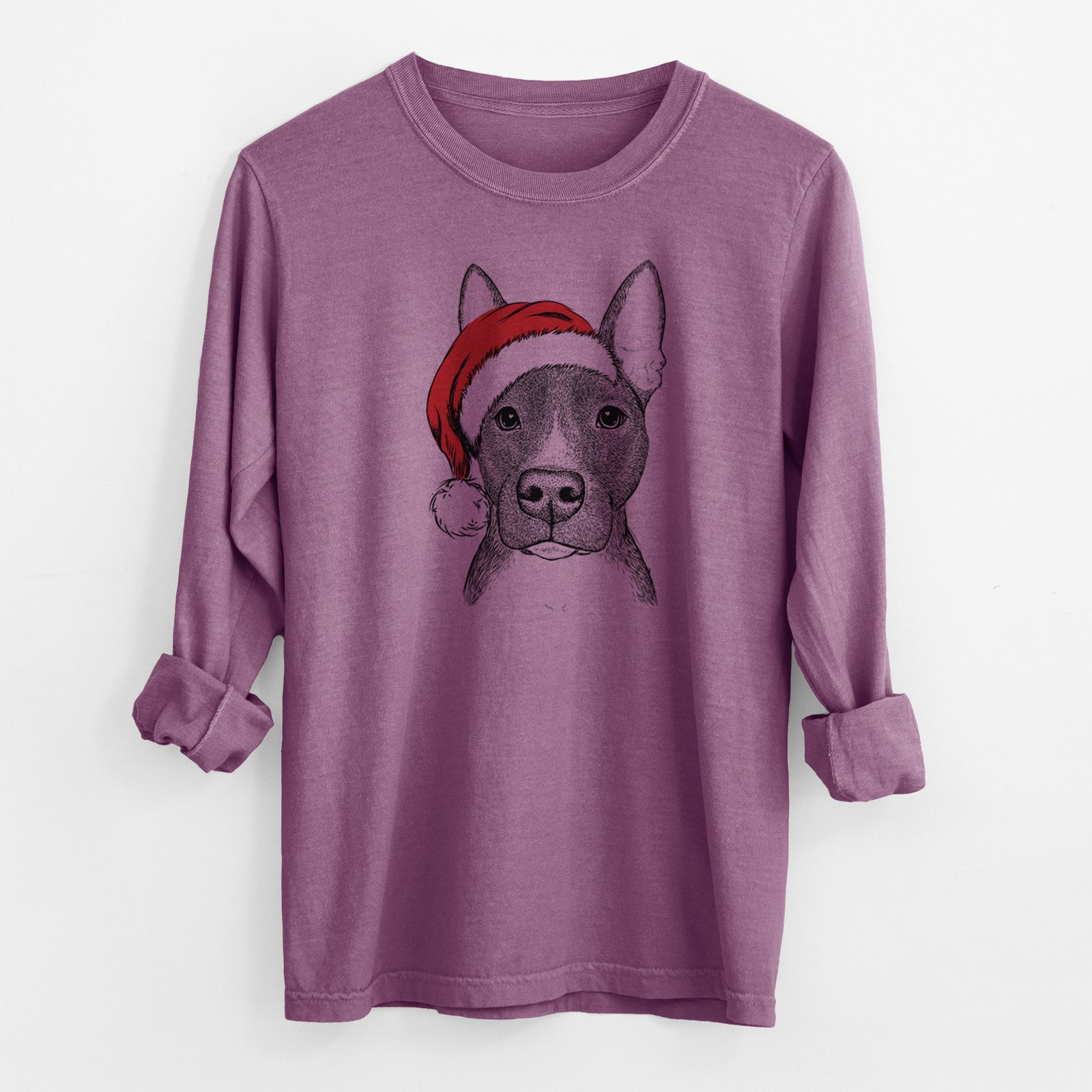 Santa Violet the Pitbull - Men's Heavyweight 100% Cotton Long Sleeve