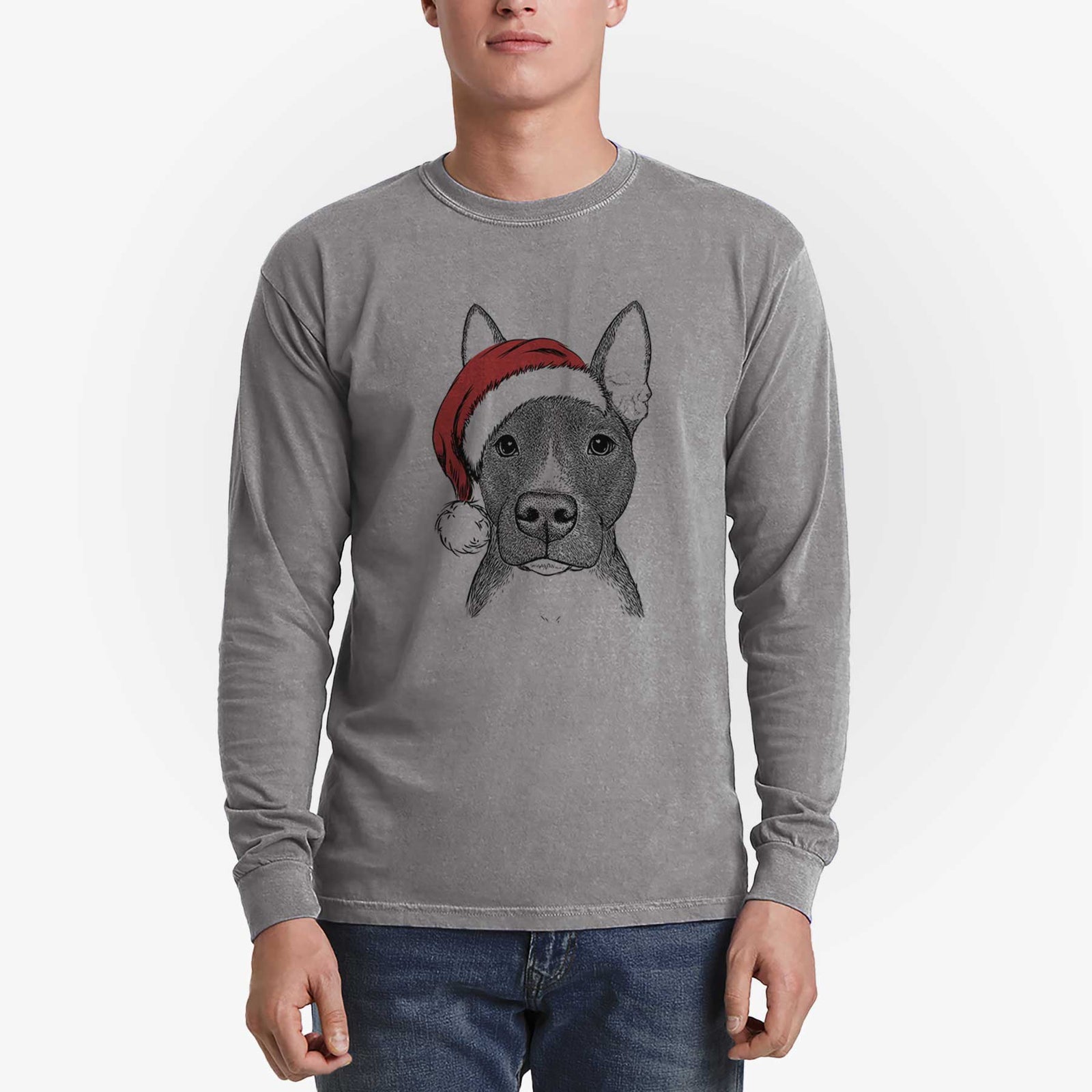 Santa Violet the Pitbull - Men's Heavyweight 100% Cotton Long Sleeve