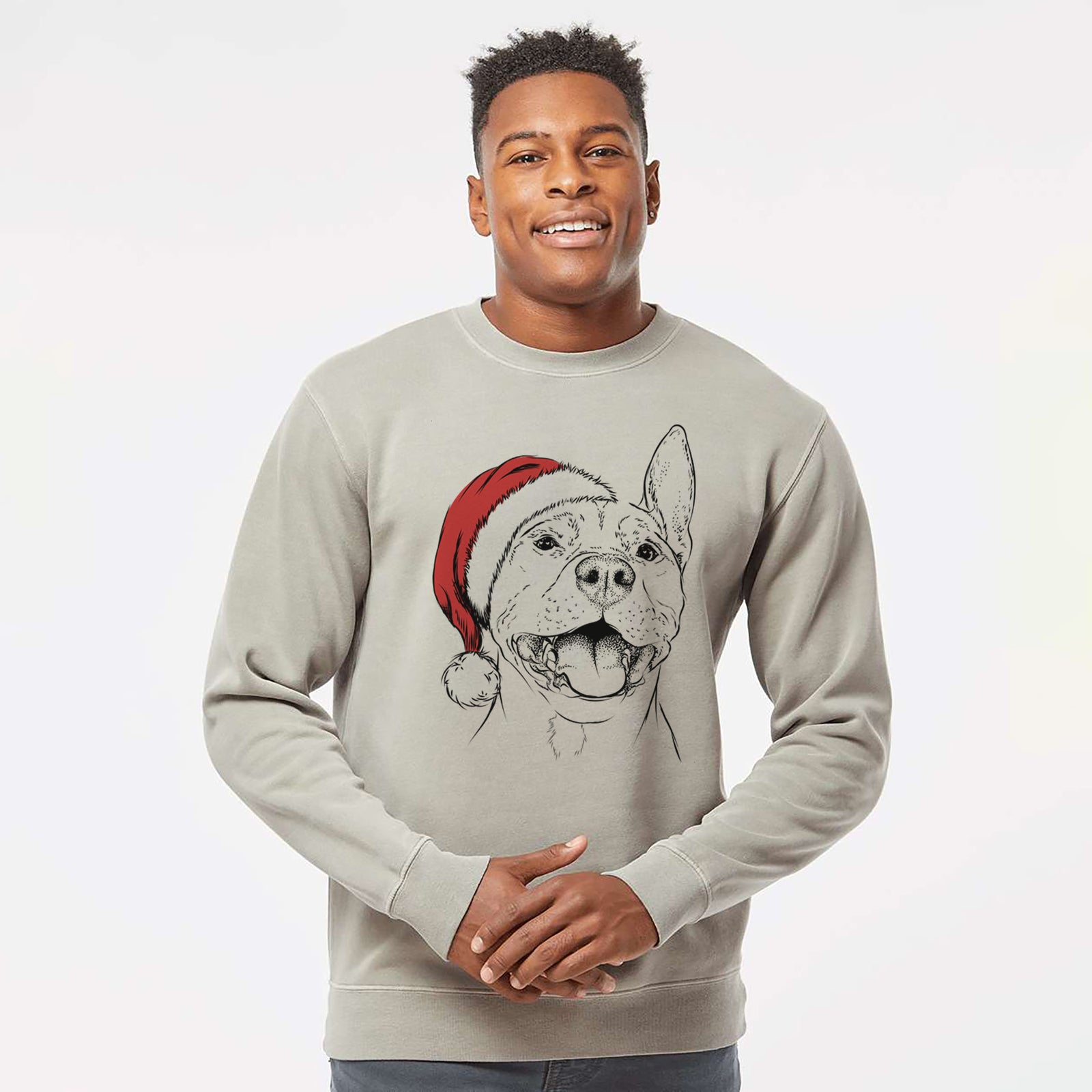 Santa Wally the Pitbull - Unisex Pigment Dyed Crew Sweatshirt