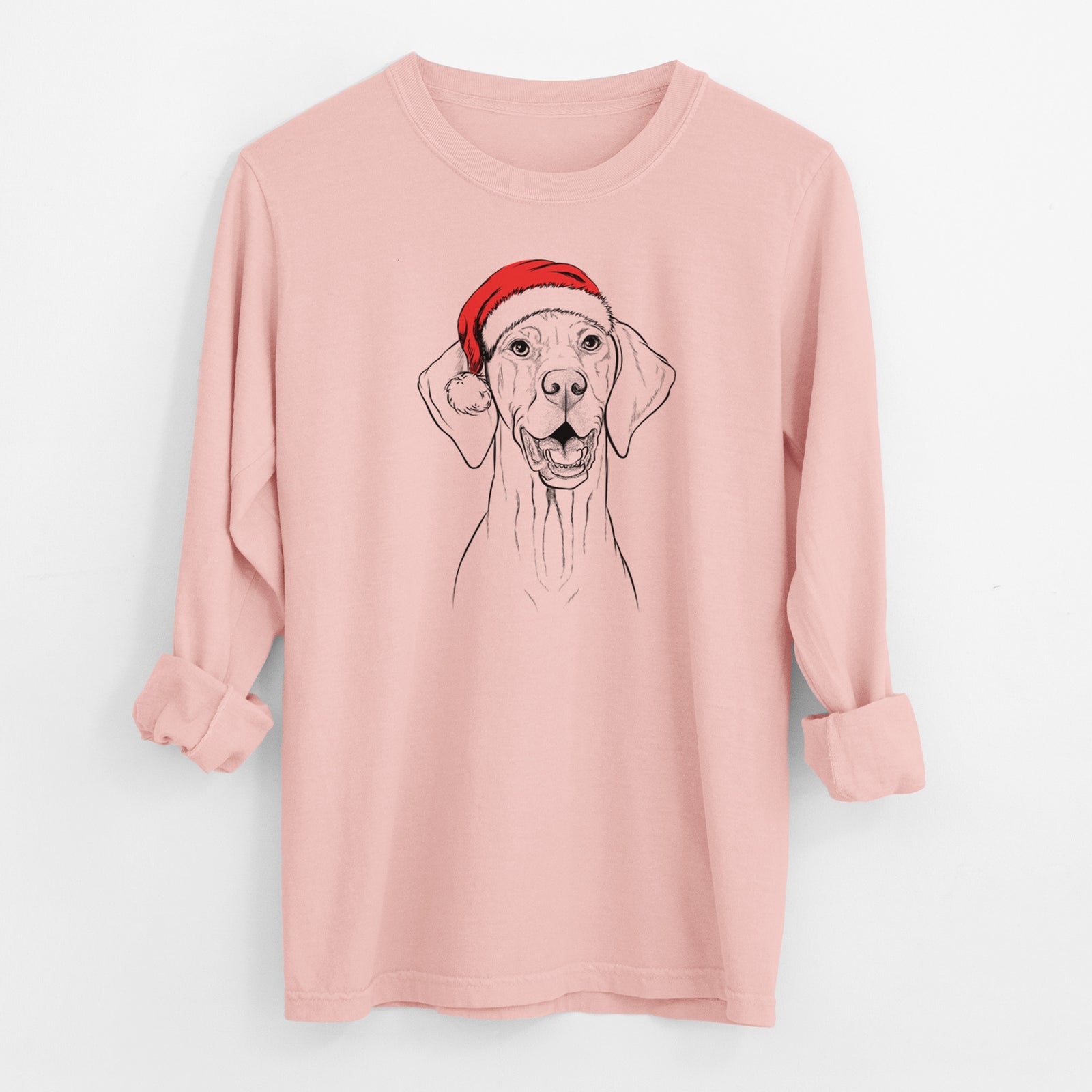 Santa Wesley the Vizsla - Men's Heavyweight 100% Cotton Long Sleeve