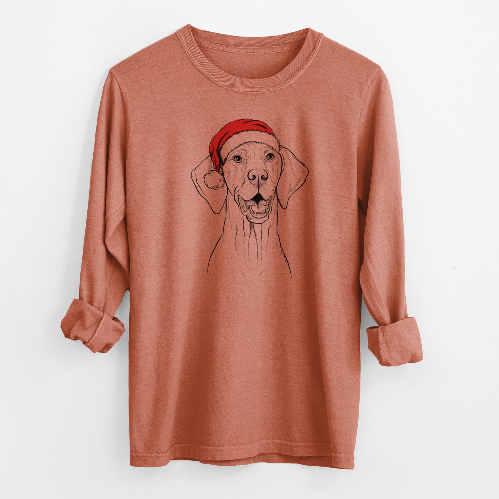 Santa Wesley the Vizsla - Men's Heavyweight 100% Cotton Long Sleeve