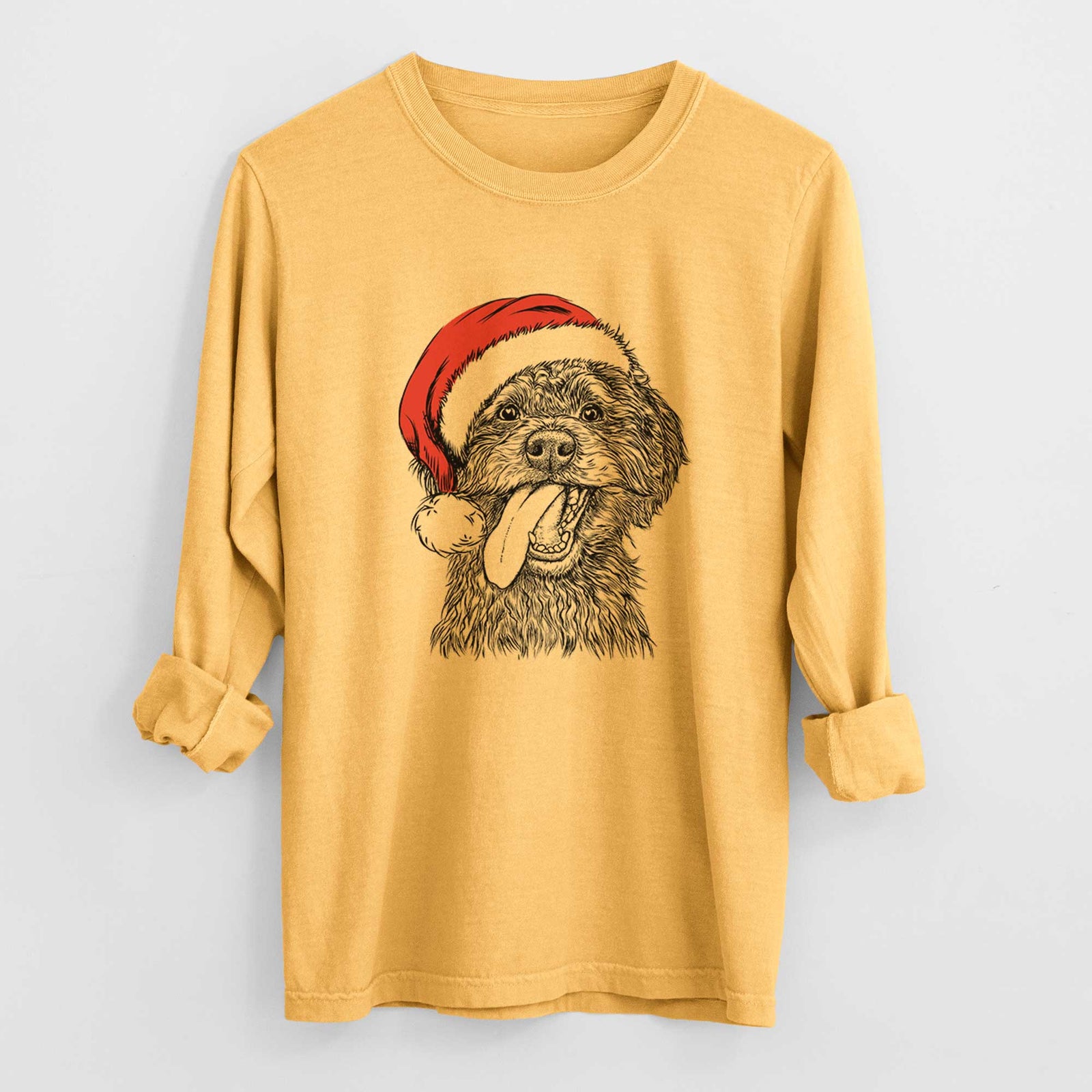 Santa Winnie the Mini Aussiedoodle - Men's Heavyweight 100% Cotton Long Sleeve