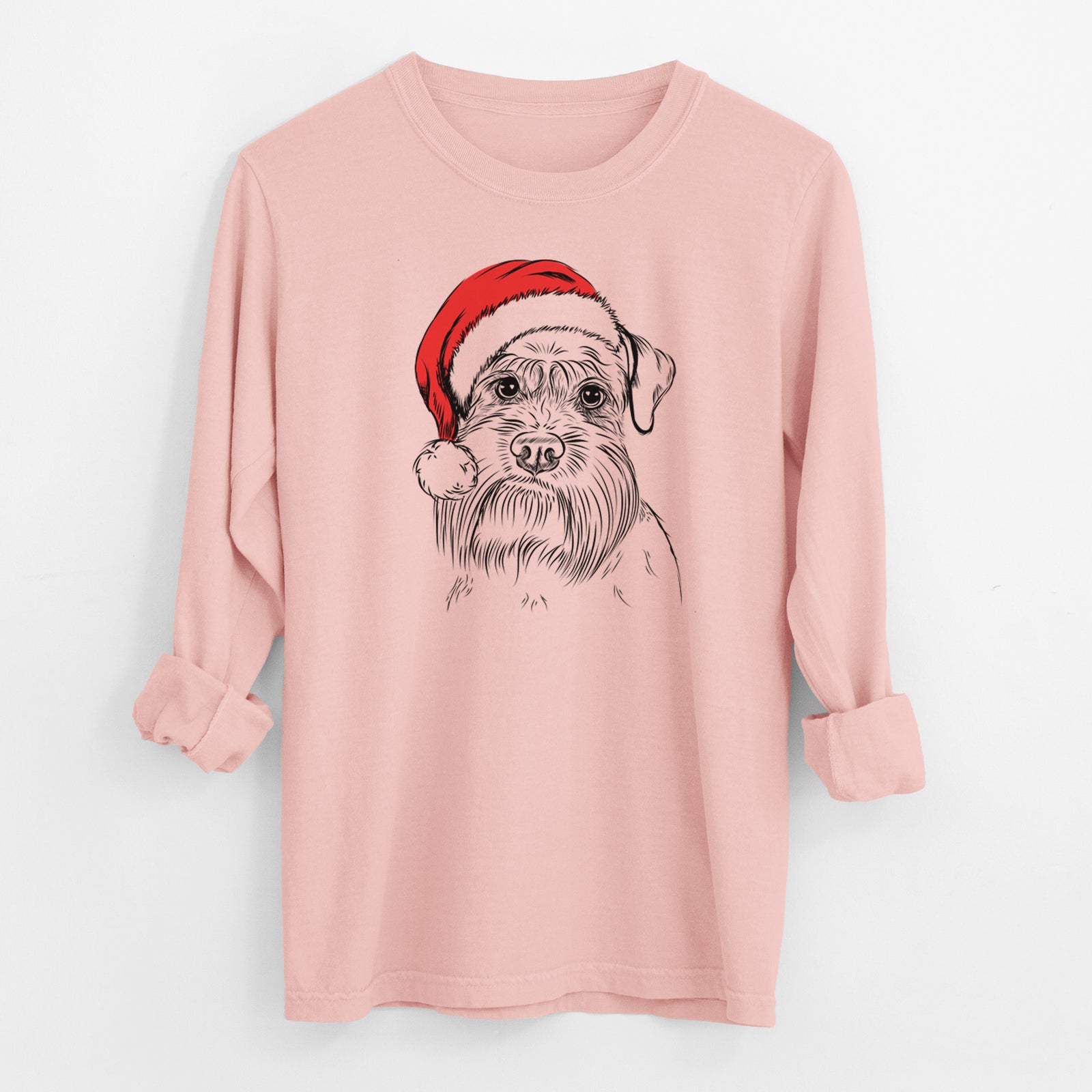 Santa Wrigley the Schnauzer - Men's Heavyweight 100% Cotton Long Sleeve
