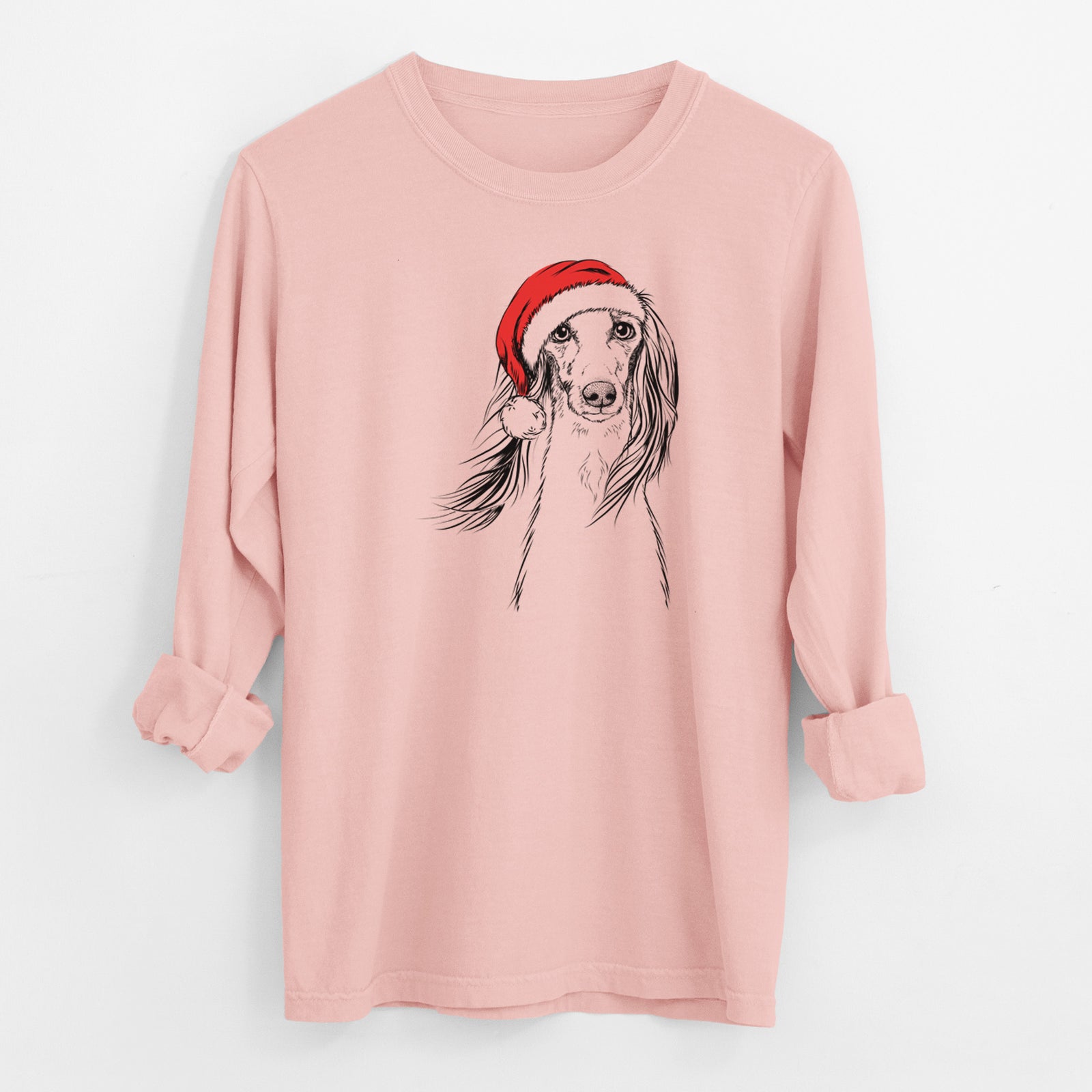 Santa Zahra the Saluki - Men's Heavyweight 100% Cotton Long Sleeve