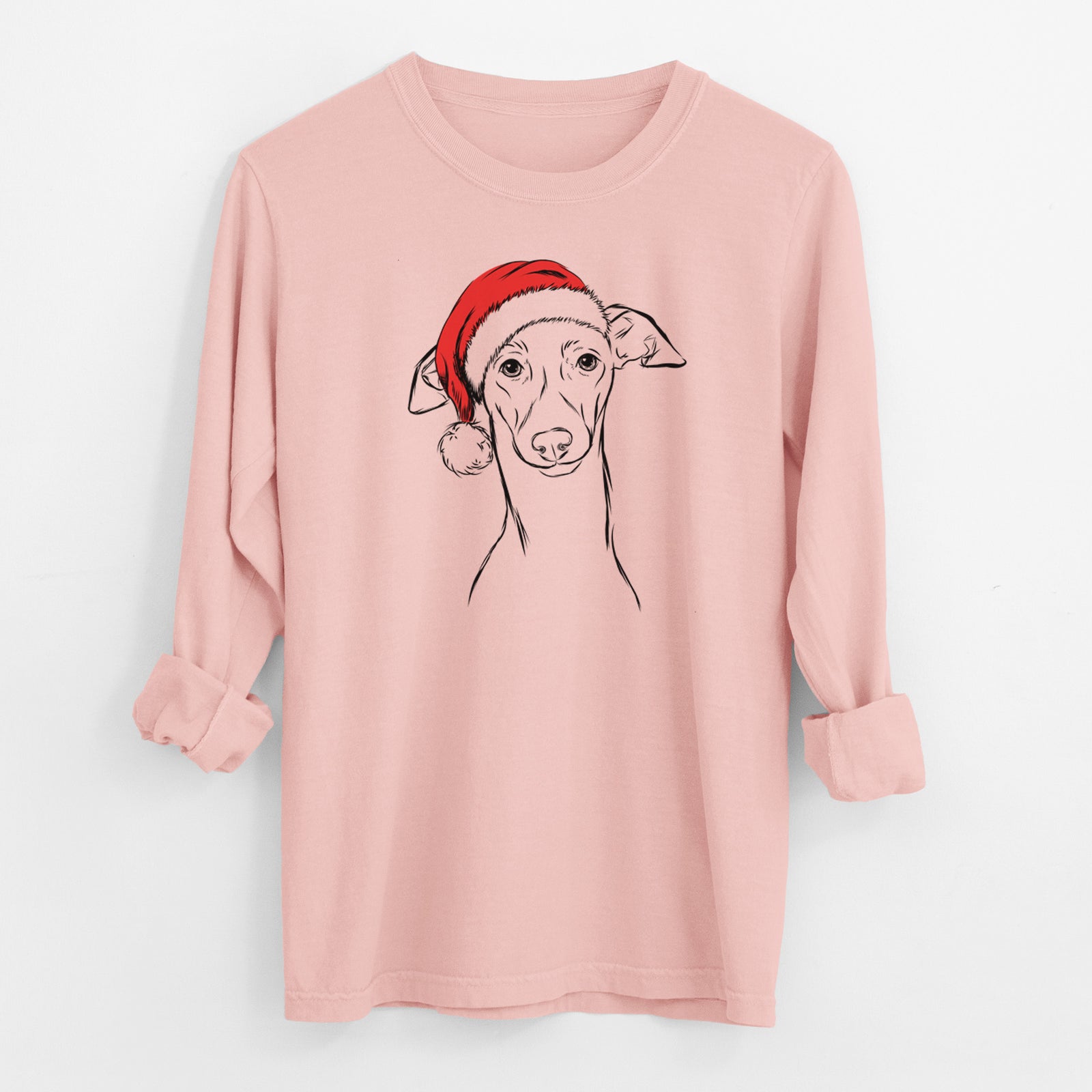 Santa Ziggie the Italian Greyhound - Men's Heavyweight 100% Cotton Long Sleeve