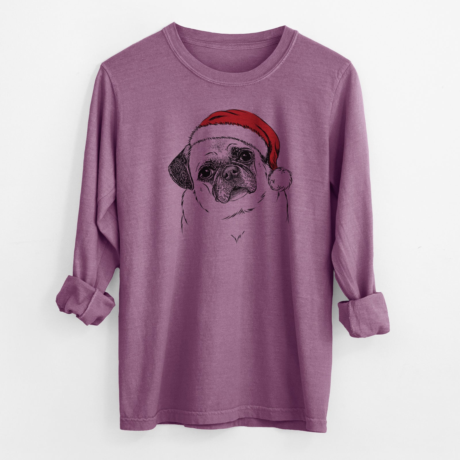 Santa Zoey the Pug - Men's Heavyweight 100% Cotton Long Sleeve
