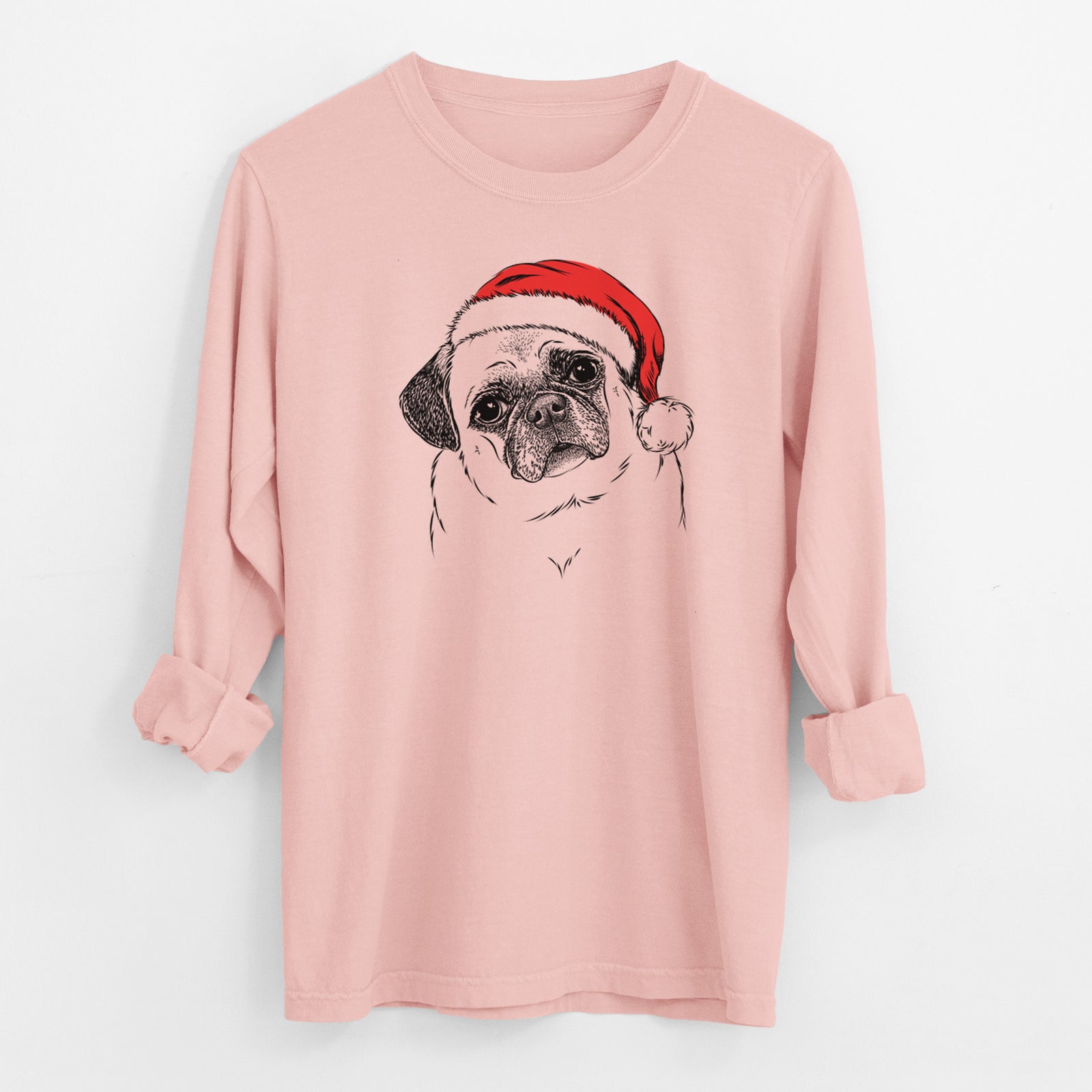 Santa Zoey the Pug - Men's Heavyweight 100% Cotton Long Sleeve