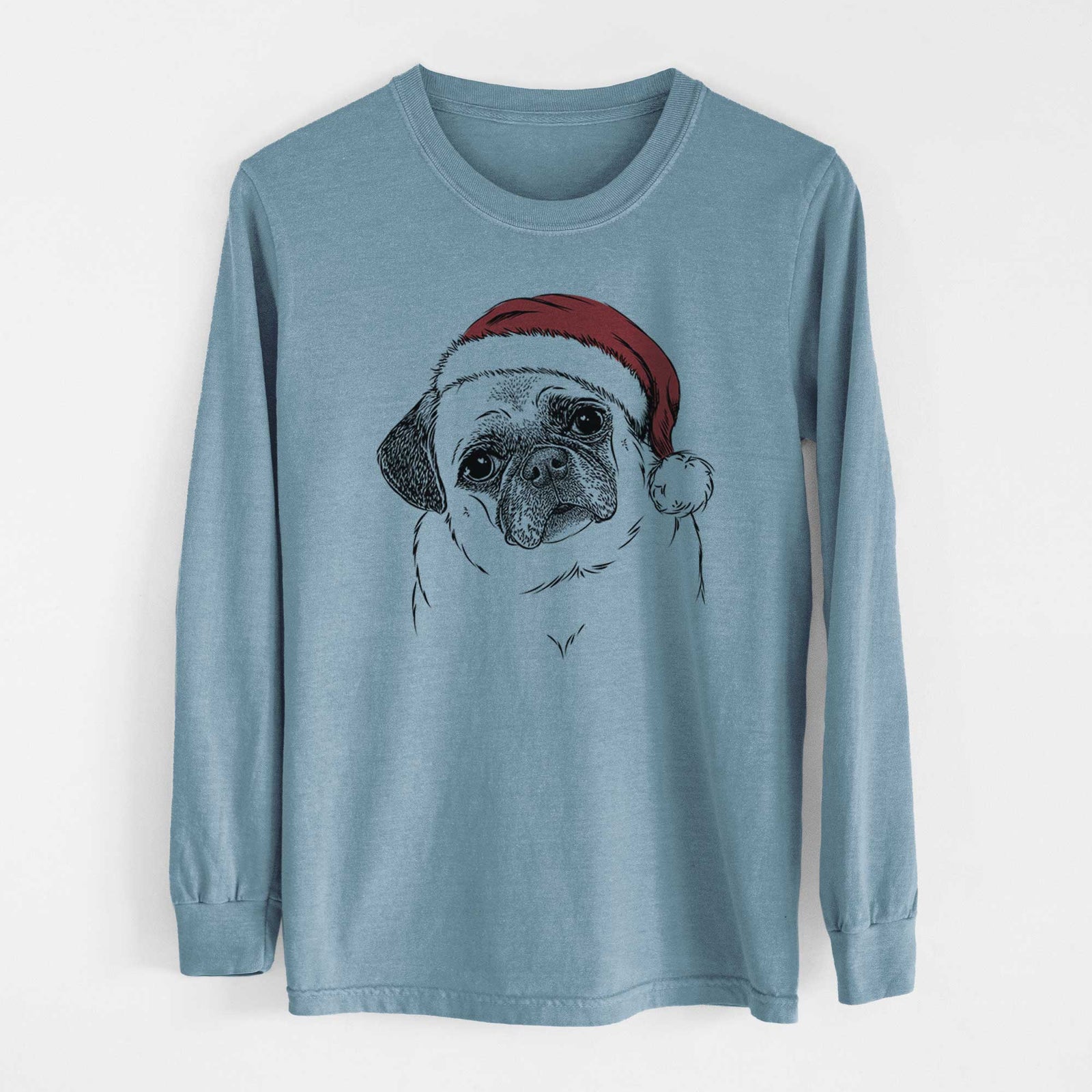Santa Zoey the Pug - Men's Heavyweight 100% Cotton Long Sleeve