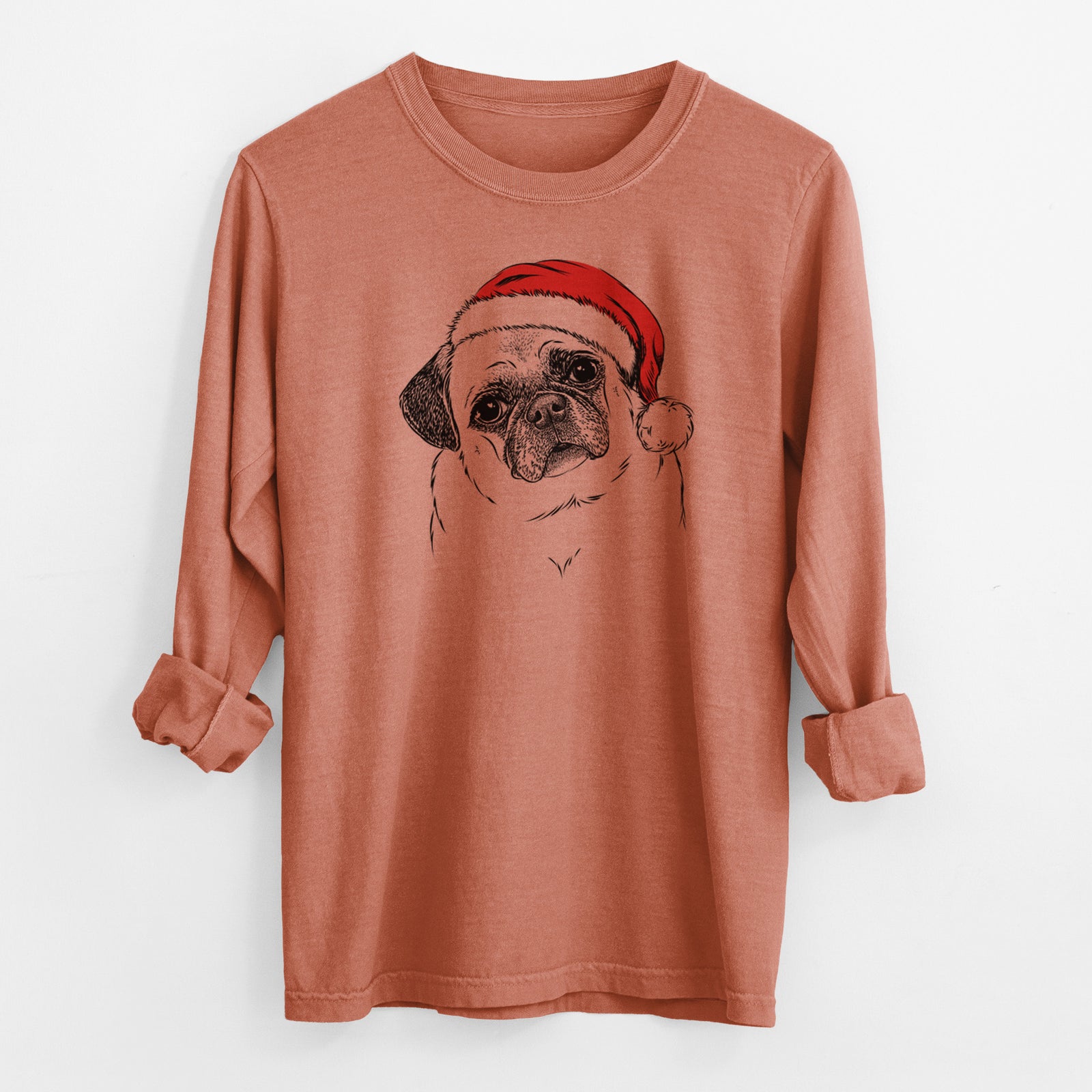 Santa Zoey the Pug - Men's Heavyweight 100% Cotton Long Sleeve