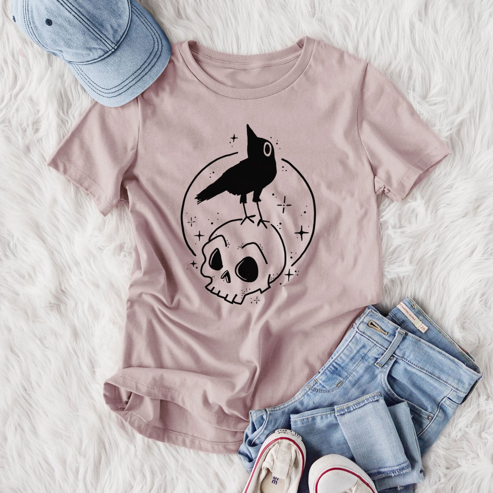 Skull Raven - Women's Lightweight Relaxed Fit 100% Cotton Crewneck