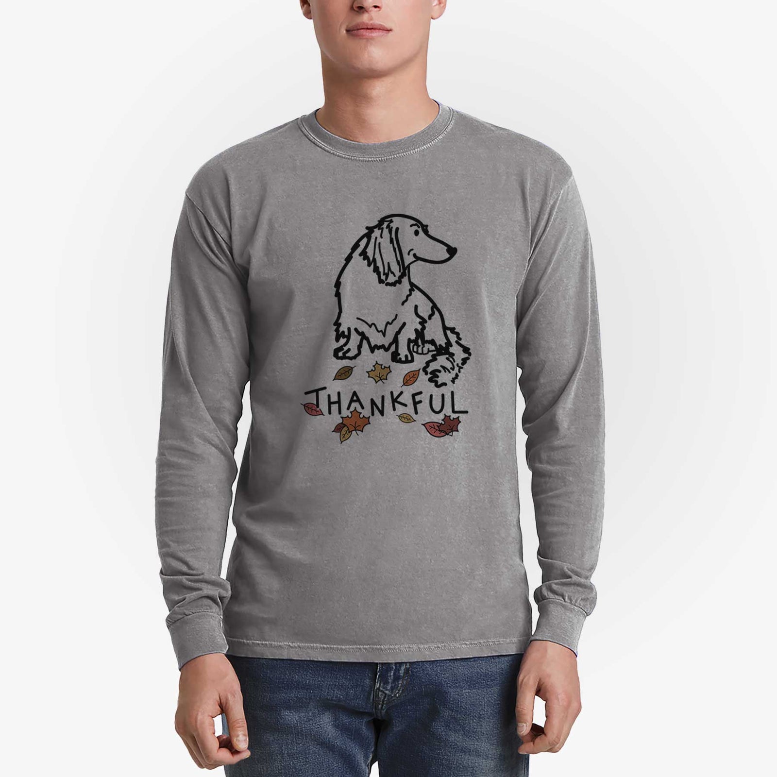 Thankful Dachshund - Bella - Men's Heavyweight 100% Cotton Long Sleeve