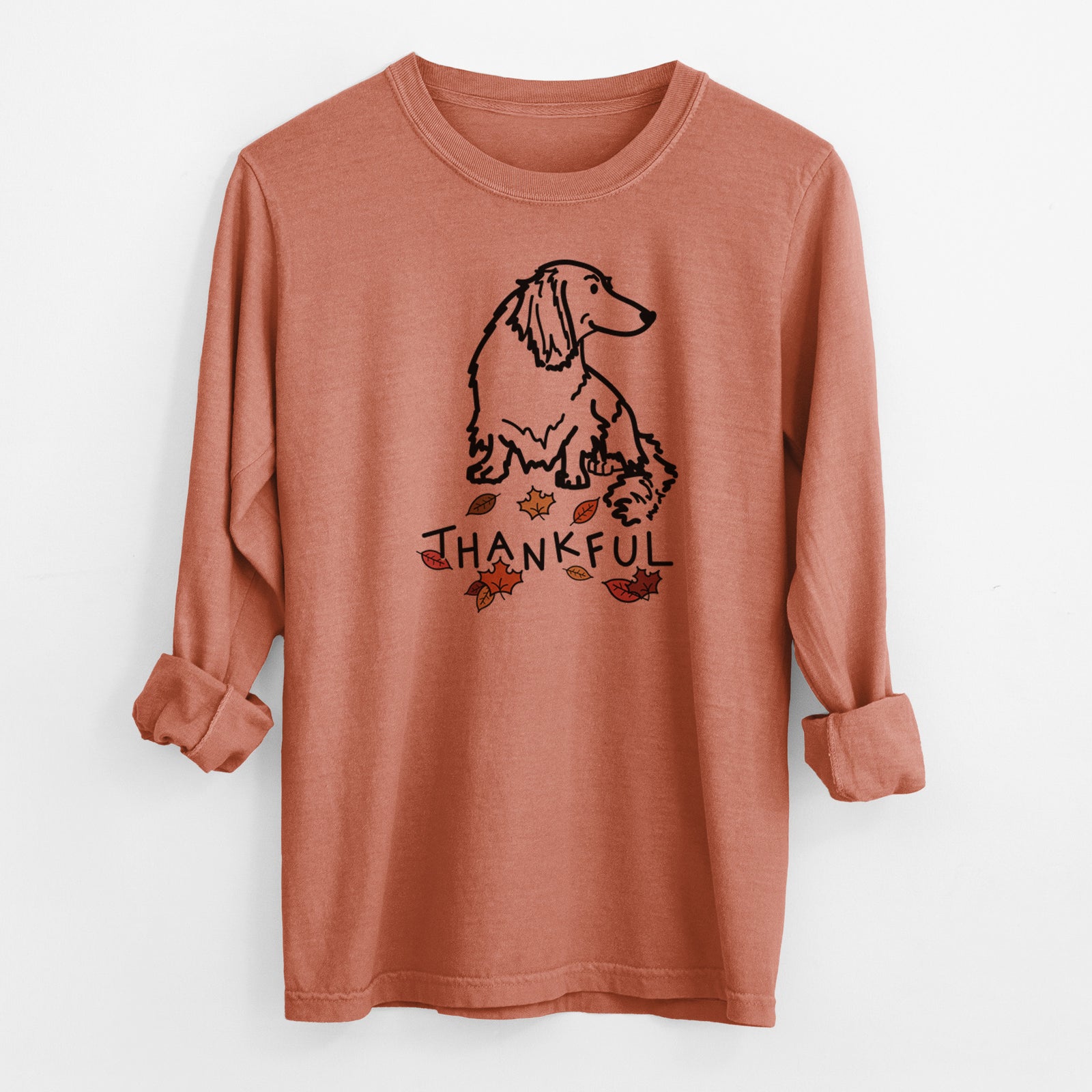 Thankful Dachshund - Bella - Men's Heavyweight 100% Cotton Long Sleeve