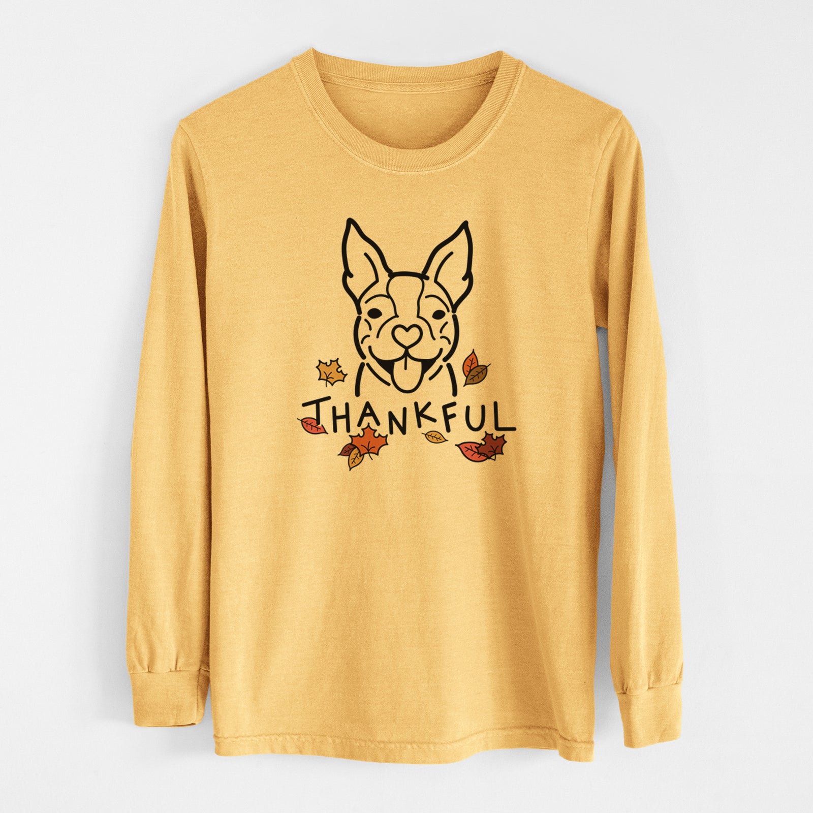 Thankful Happy Boston Terrier - Men's Heavyweight 100% Cotton Long Sleeve