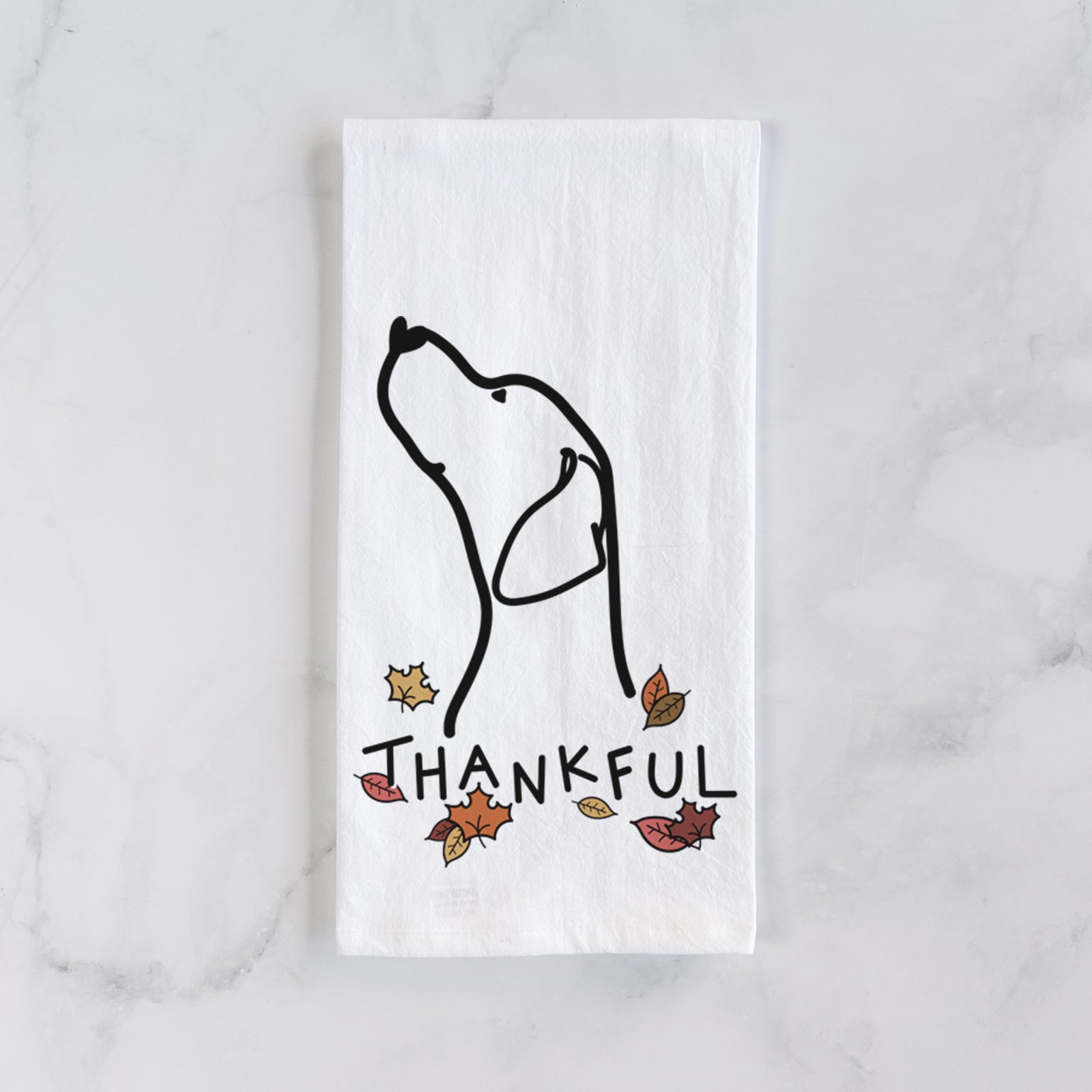 Minimalist line drawing of an English Pointer Profile with 'Thankful' lettering on a tea towel