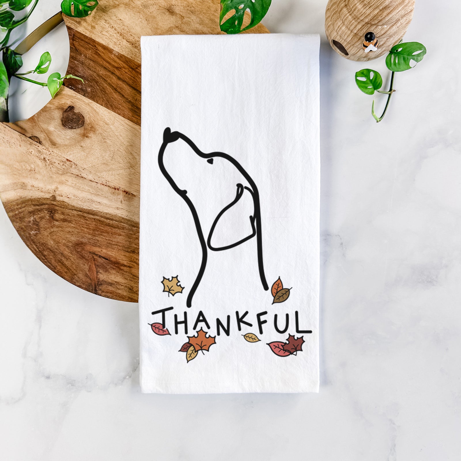 Minimalist line drawing of an English Pointer Profile with 'Thankful' lettering on a tea towel
