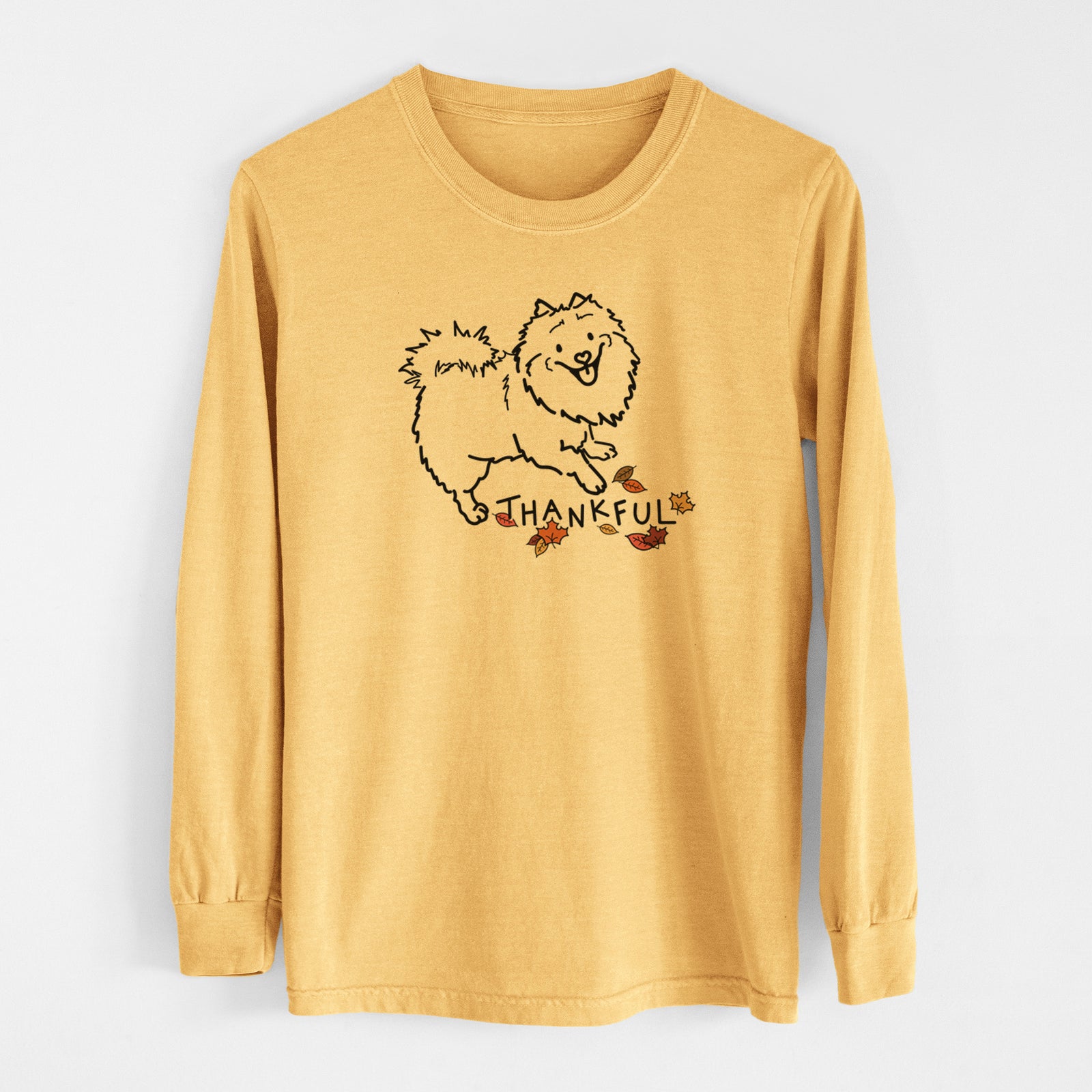 Thankful Pomeranian Mix - Goldie - Men's Heavyweight 100% Cotton Long Sleeve
