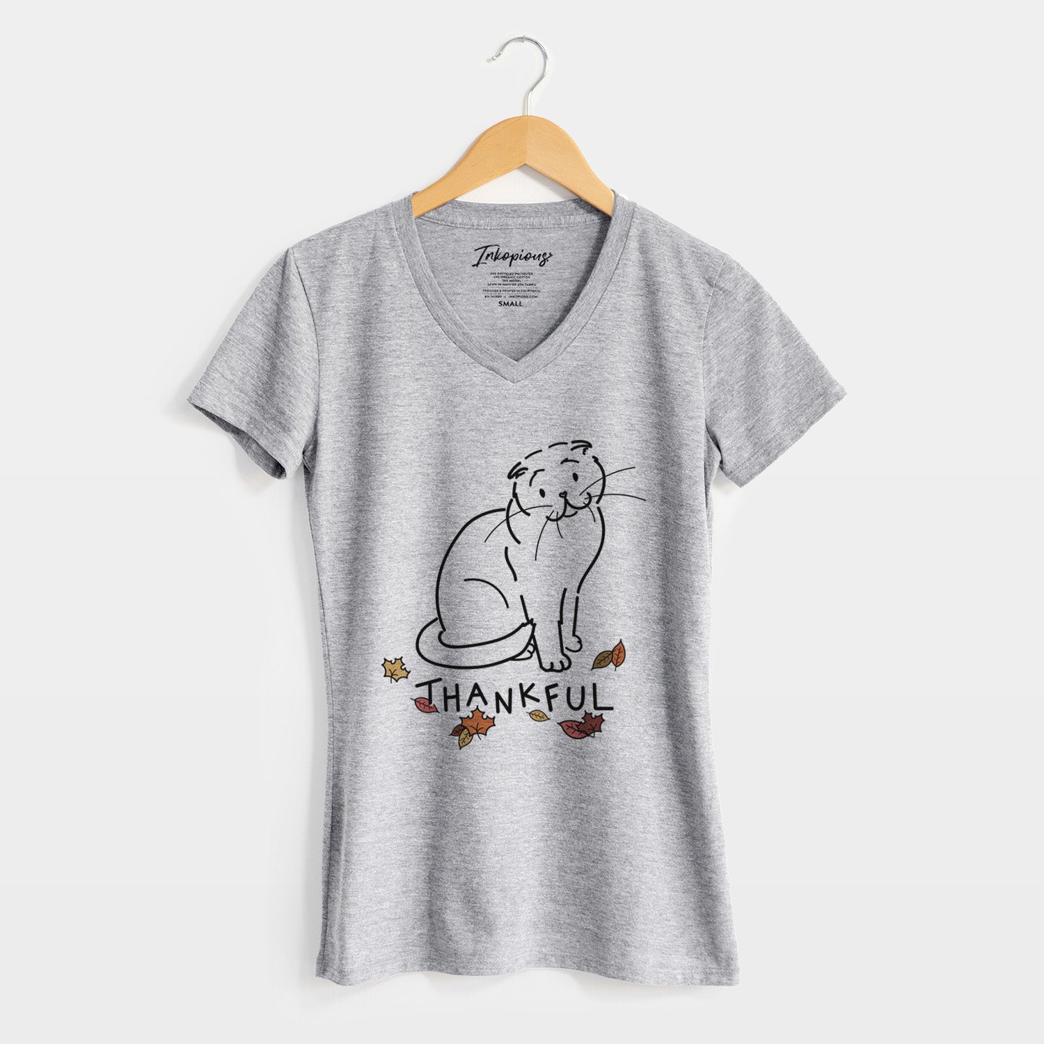 Thankful Scottish Fold Cat - Hank - Women's Perfect V-neck Shirt