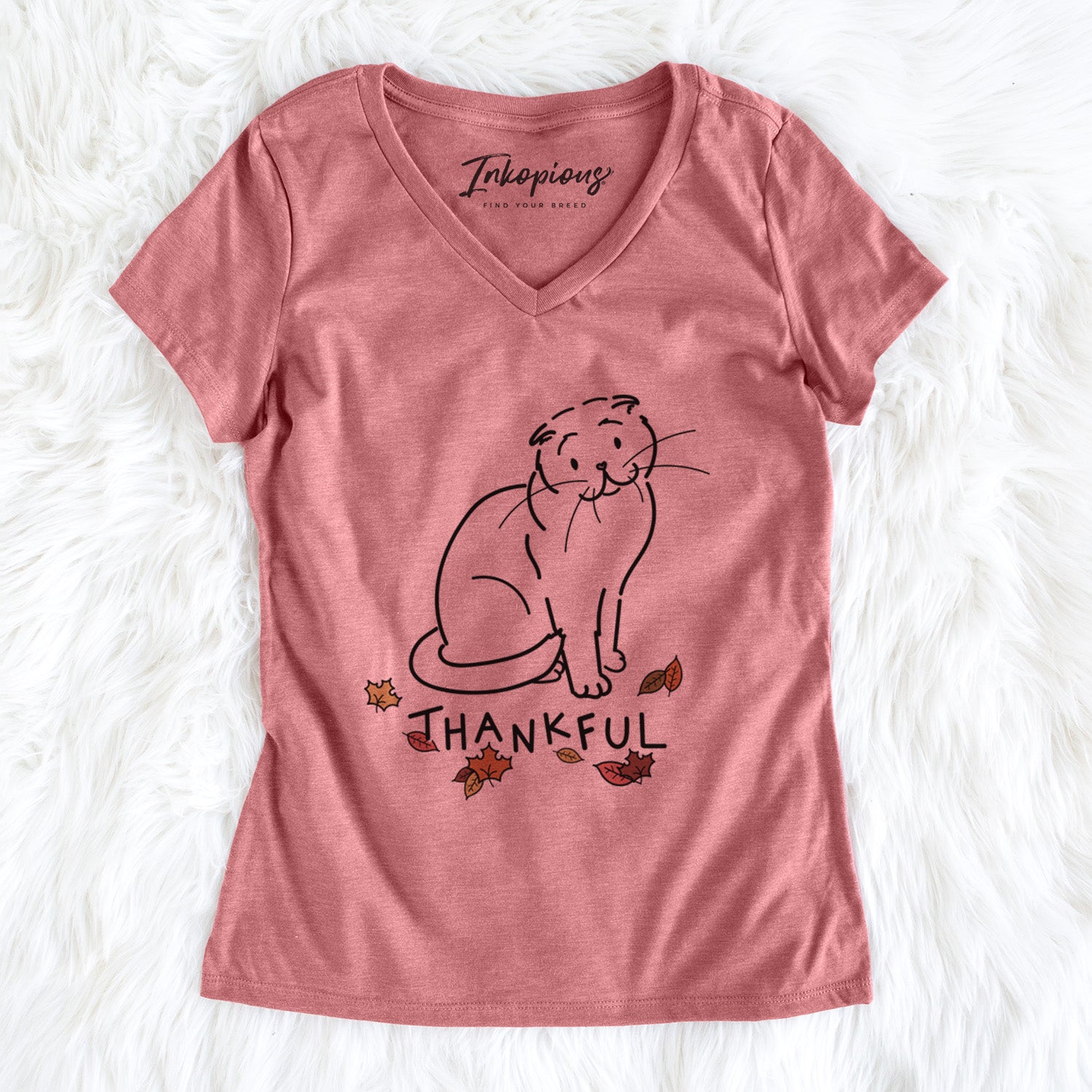 Thankful Scottish Fold Cat - Hank - Women's Perfect V-neck Shirt