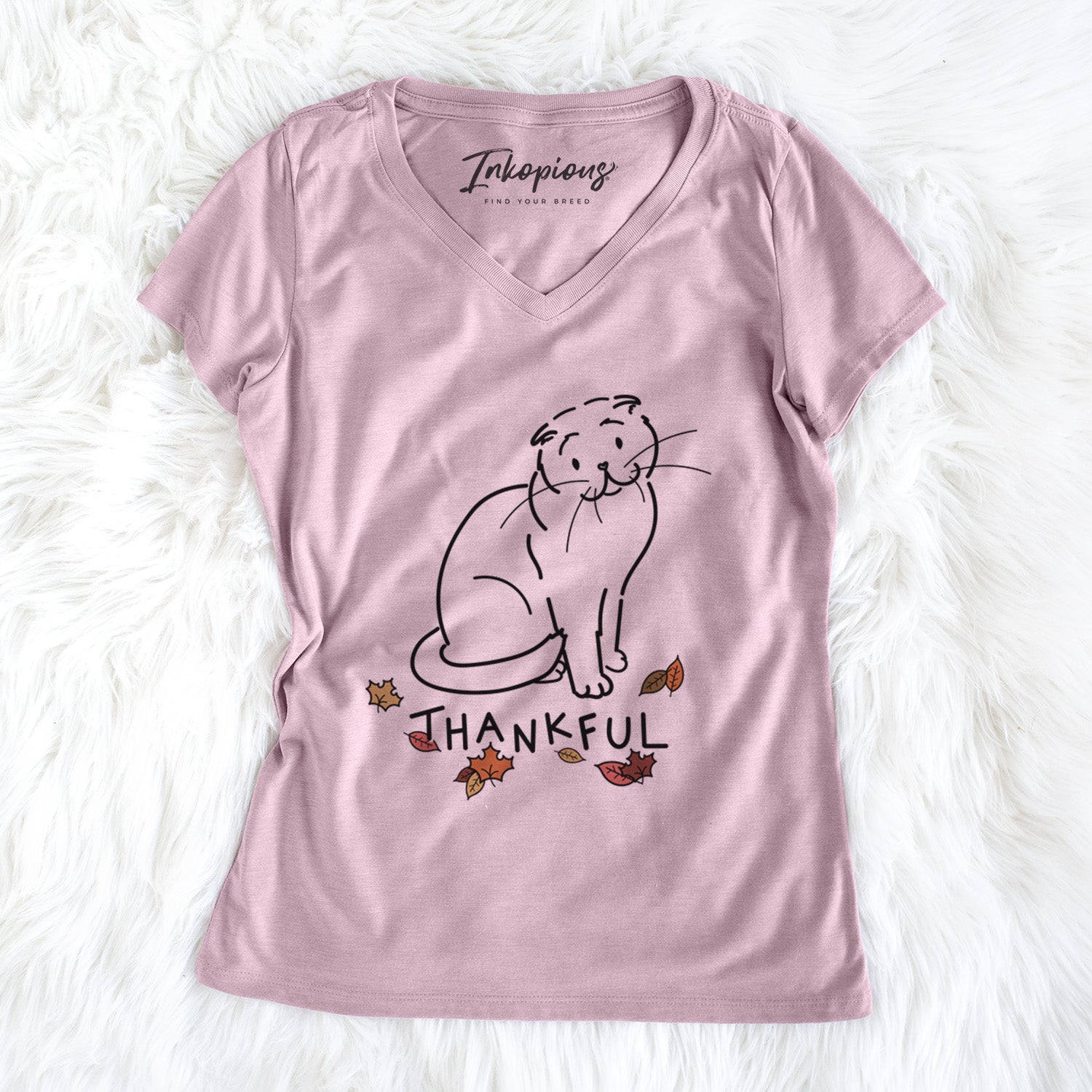 Thankful Scottish Fold Cat - Hank - Women's Perfect V-neck Shirt