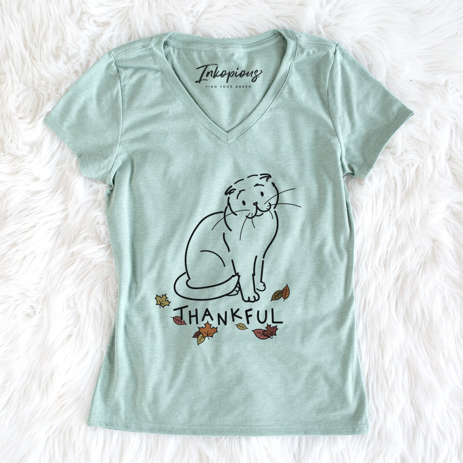 Thankful Scottish Fold Cat - Hank - Women's Perfect V-neck Shirt