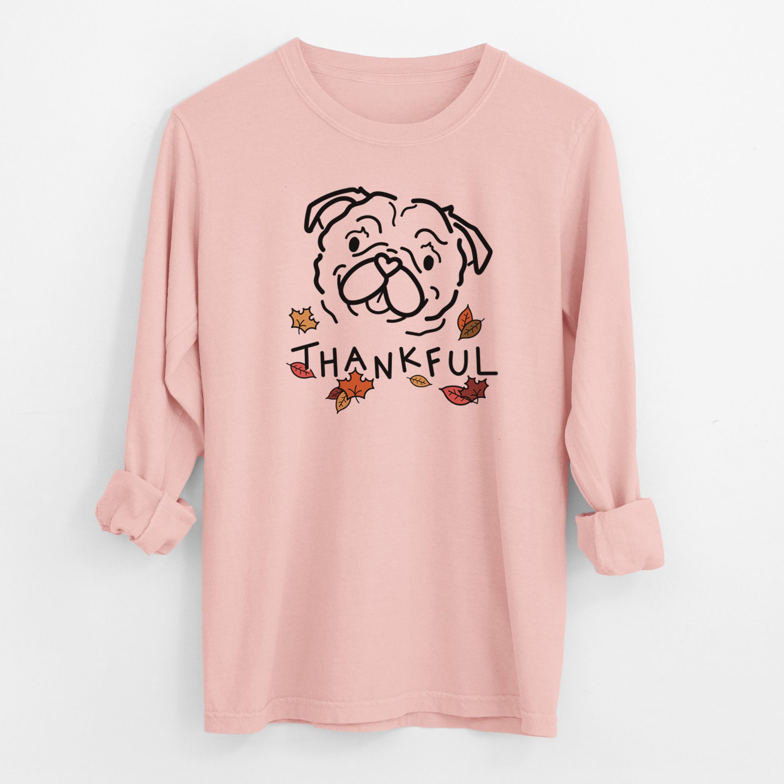 Thankful Pug - Pip - Men's Heavyweight 100% Cotton Long Sleeve