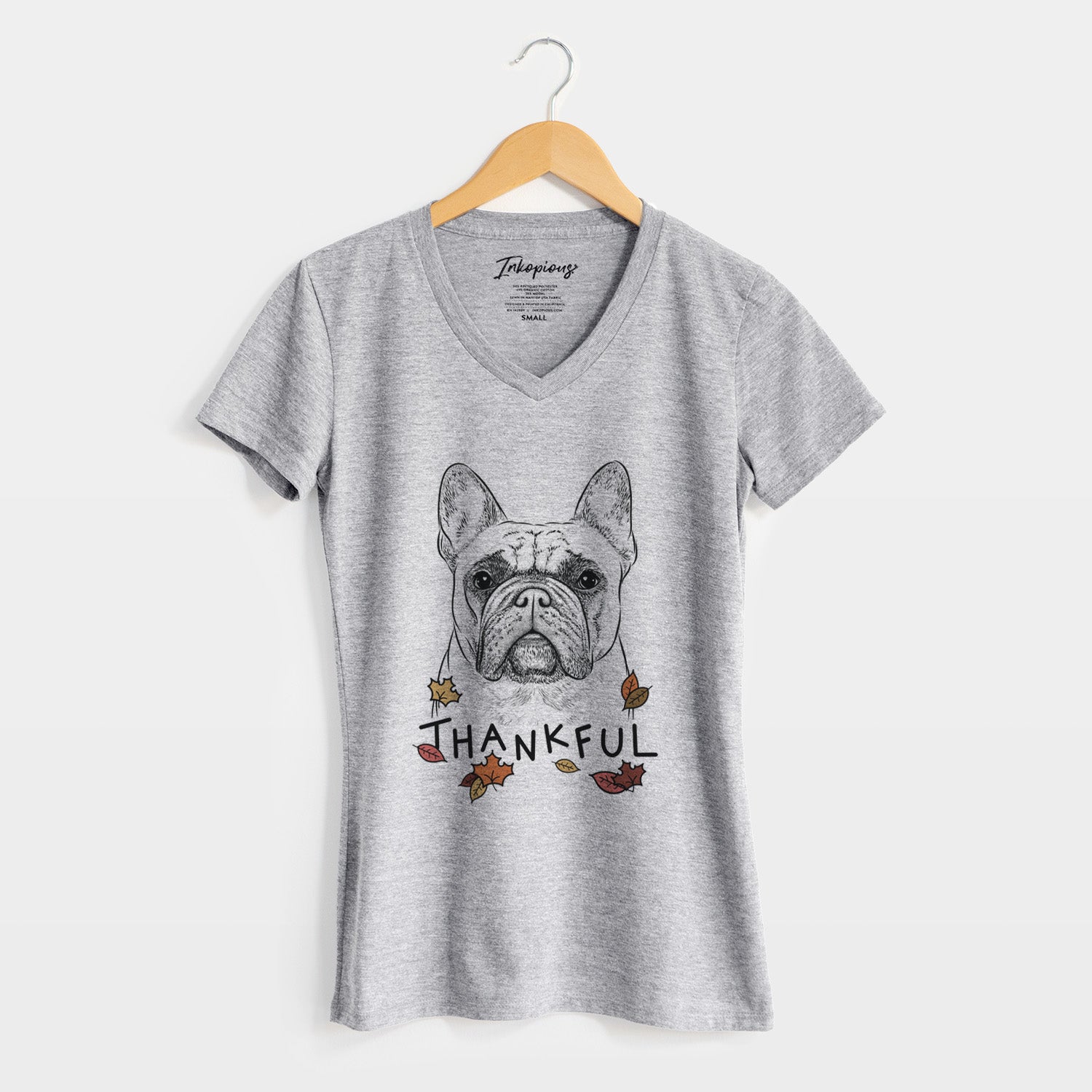 Thankful Acelynn the French Bulldog - Women's V-neck Shirt