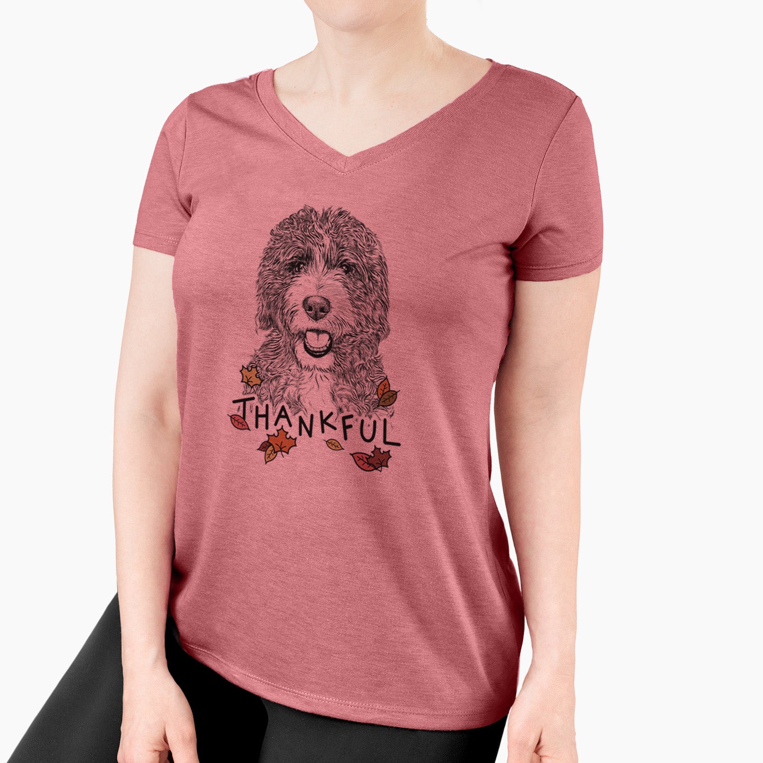 Thankful Bash the Bernedoodle - Women's V-neck Shirt