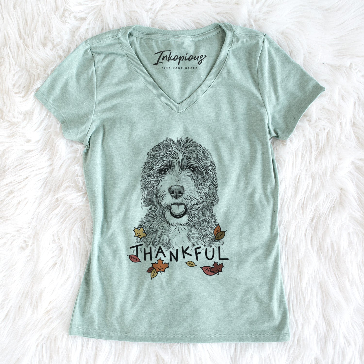 Thankful Bash the Bernedoodle - Women's V-neck Shirt