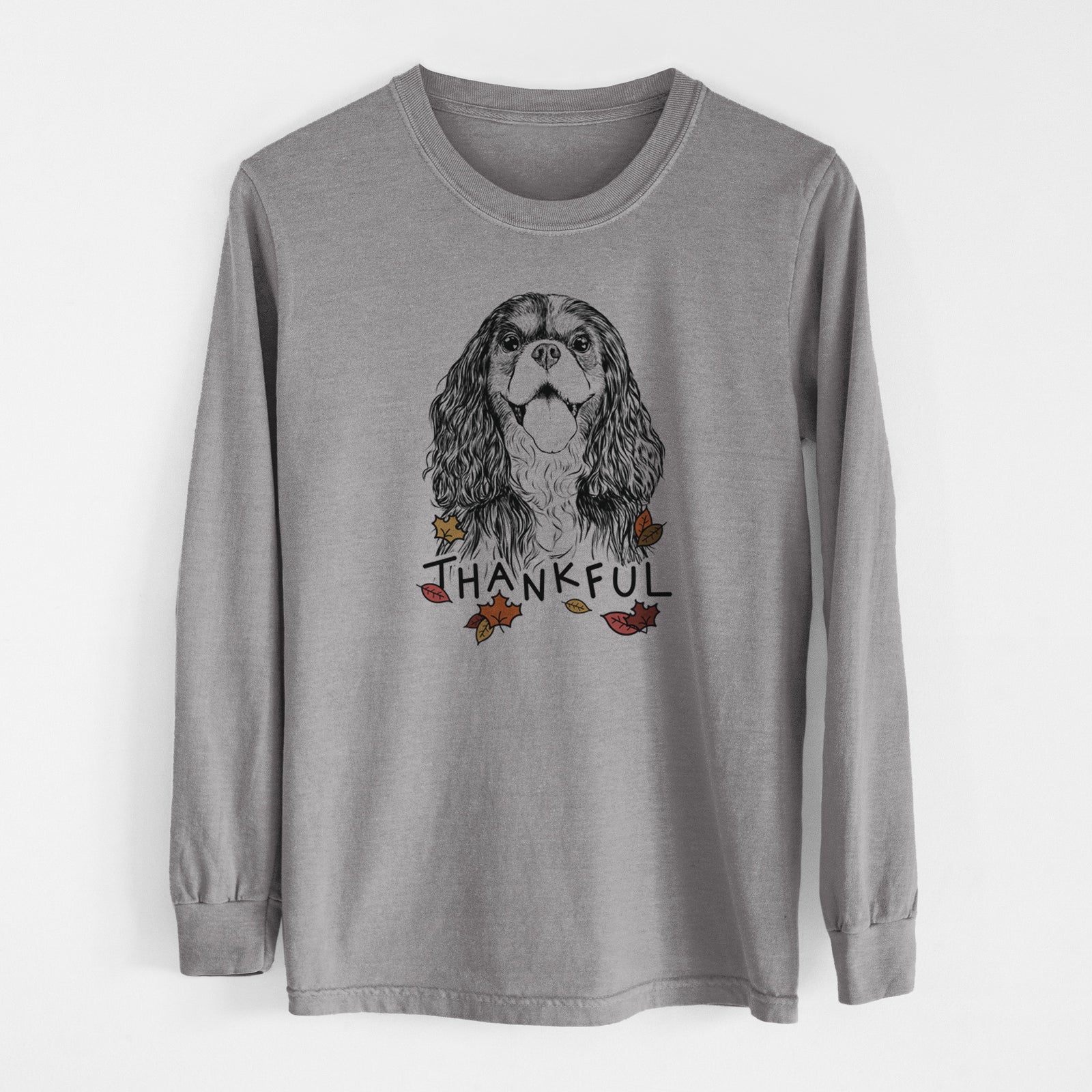 Thankful Brandy the Cavalier King Charles Spaniel - Men's Heavyweight 100% Cotton Long Sleeve