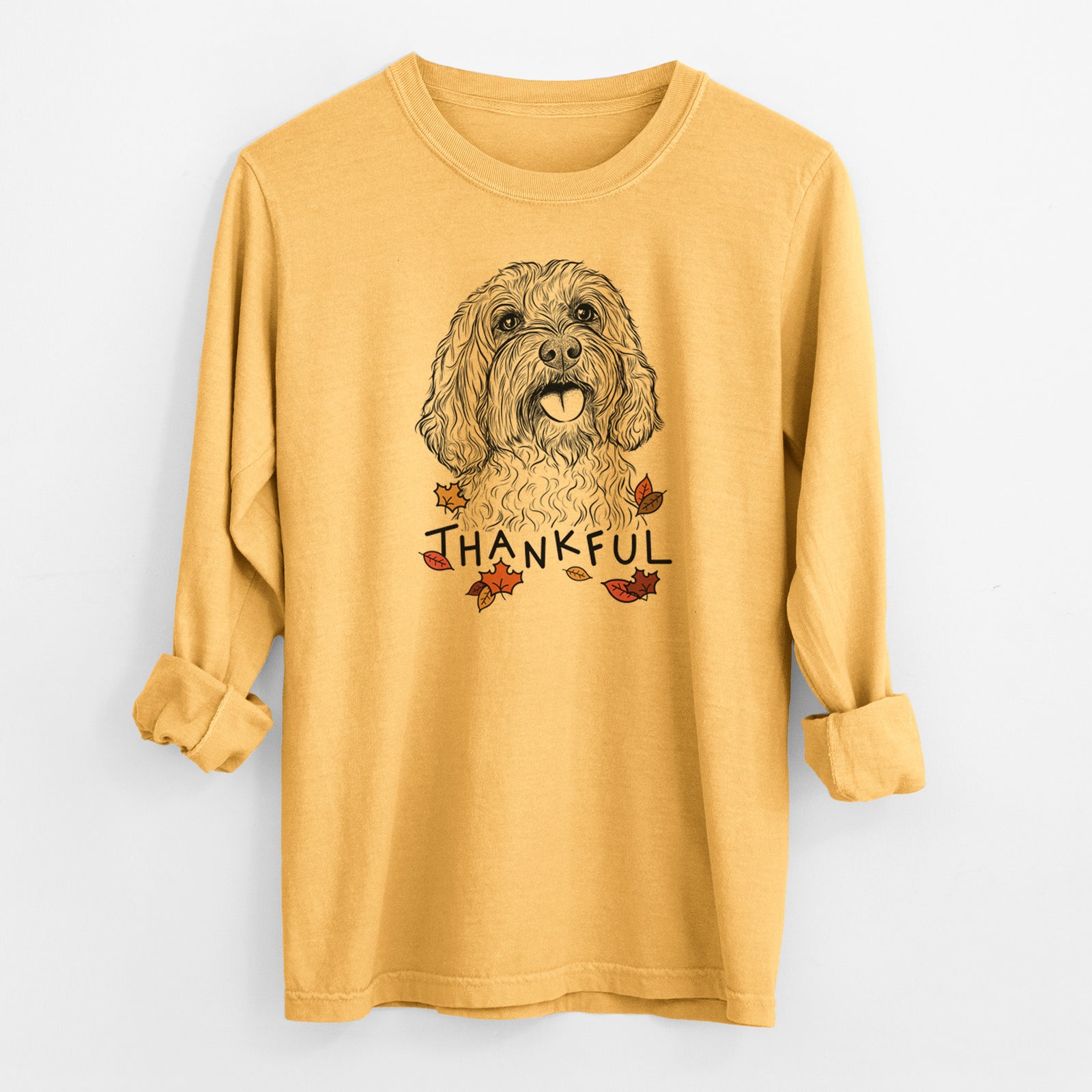 Thankful Cali the Cavapoo - Men's Heavyweight 100% Cotton Long Sleeve