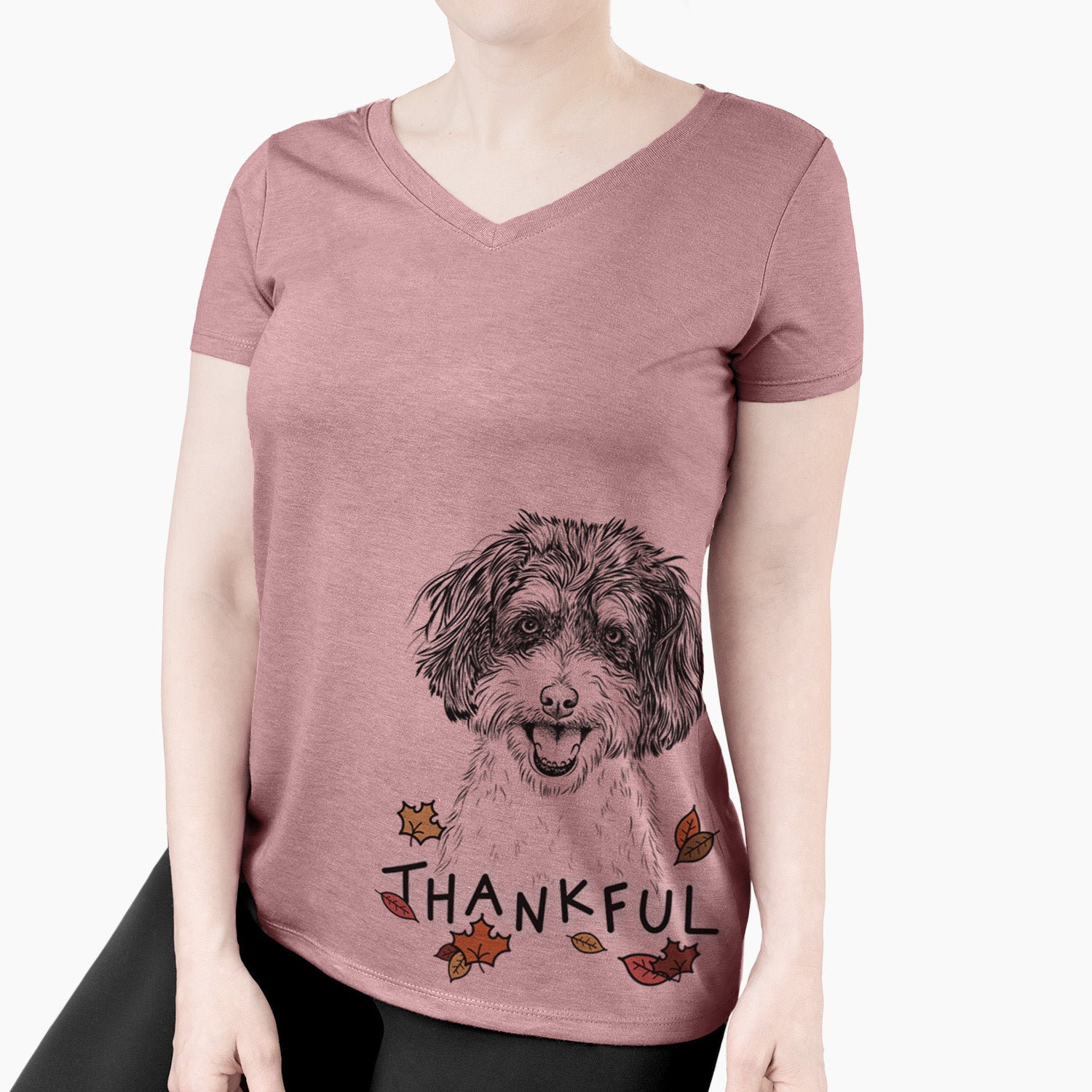 Thankful Carlos the Cavapoo - Women's V-neck Shirt